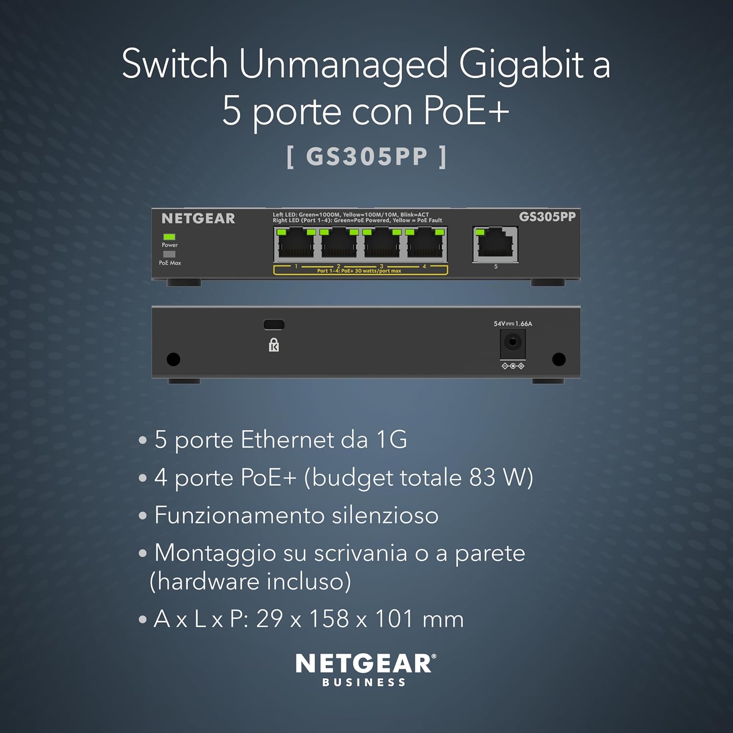 Thumbnail 1 de NETGEAR GS305PP: 5-Port PoE+ Gigabit unmanaged Switch mit 4 PoE+, kompakt und flexibel