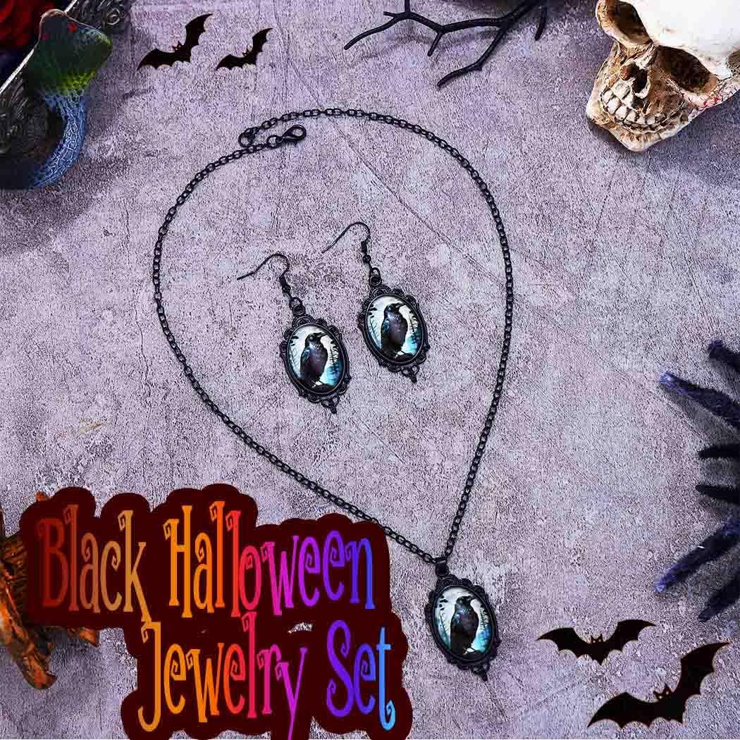 Thumbnail 3 de Unicra Black Halloween Gothic Jewellery Set (Pendant Necklace and Earrings) for Women