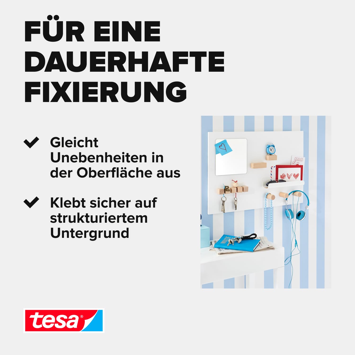 Detalle 2 de tesa Montageband Tapete&Putz – 1,5 m × 19 mm, 10 kg Haltekraft pro Meter