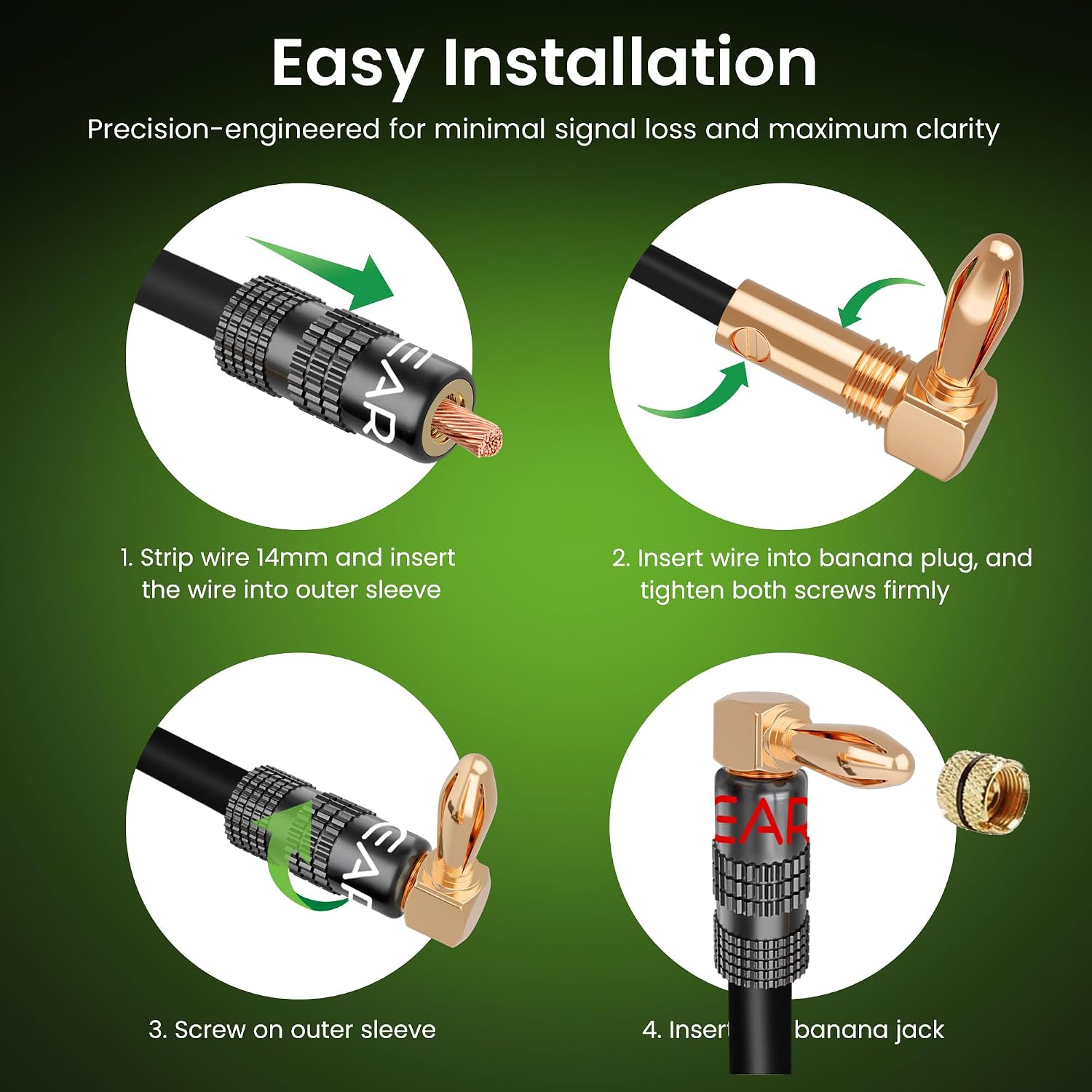Detalle 2 de GEARit Right Angle Banana Plugs for Speaker Wire (90 Degree, 6 Pairs, 12–20 AWG)