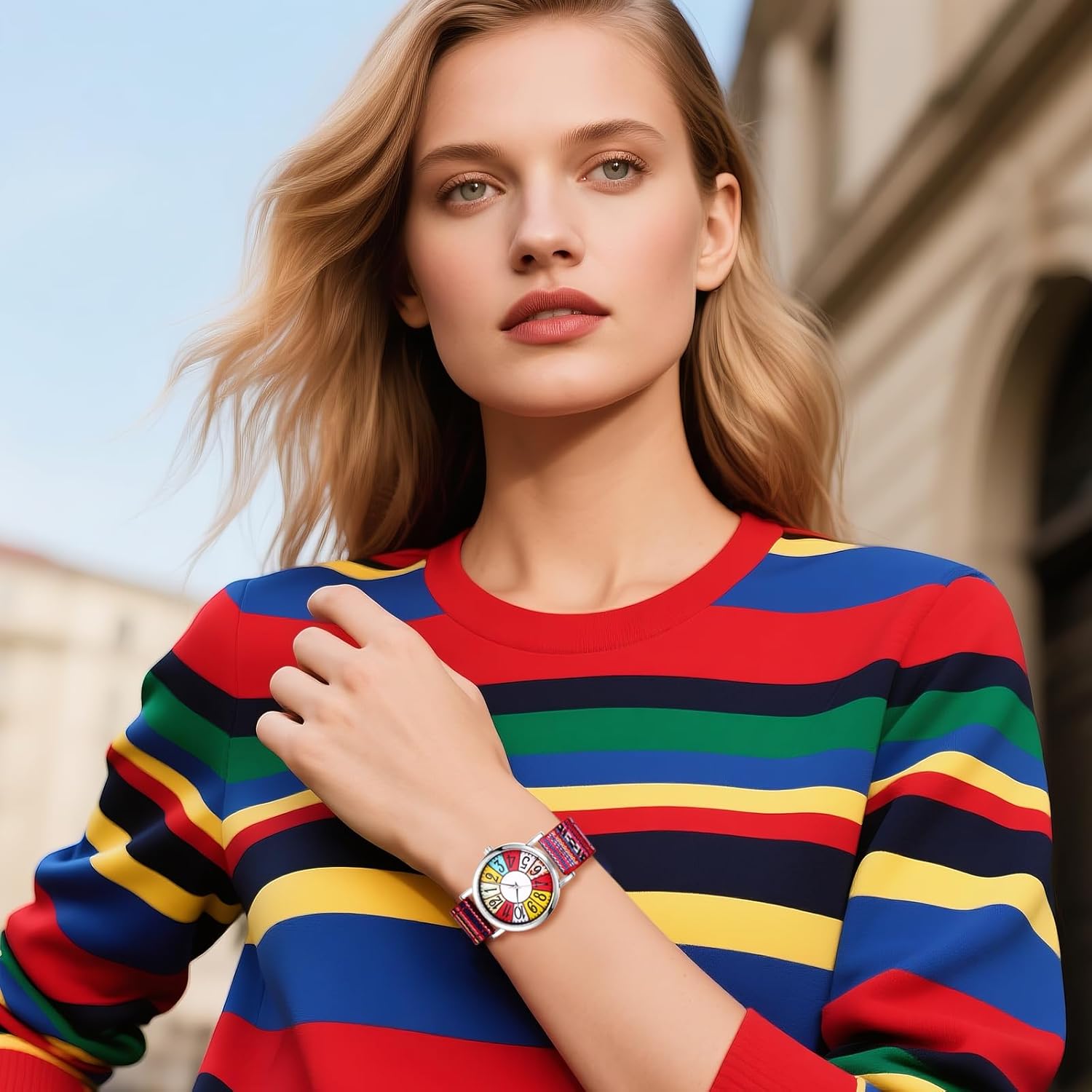 Thumbnail 6 de OIDEA Damen Armbanduhr Boho Hippie mit Leder- und Stoffarmband, analoger Quarz-Uhr