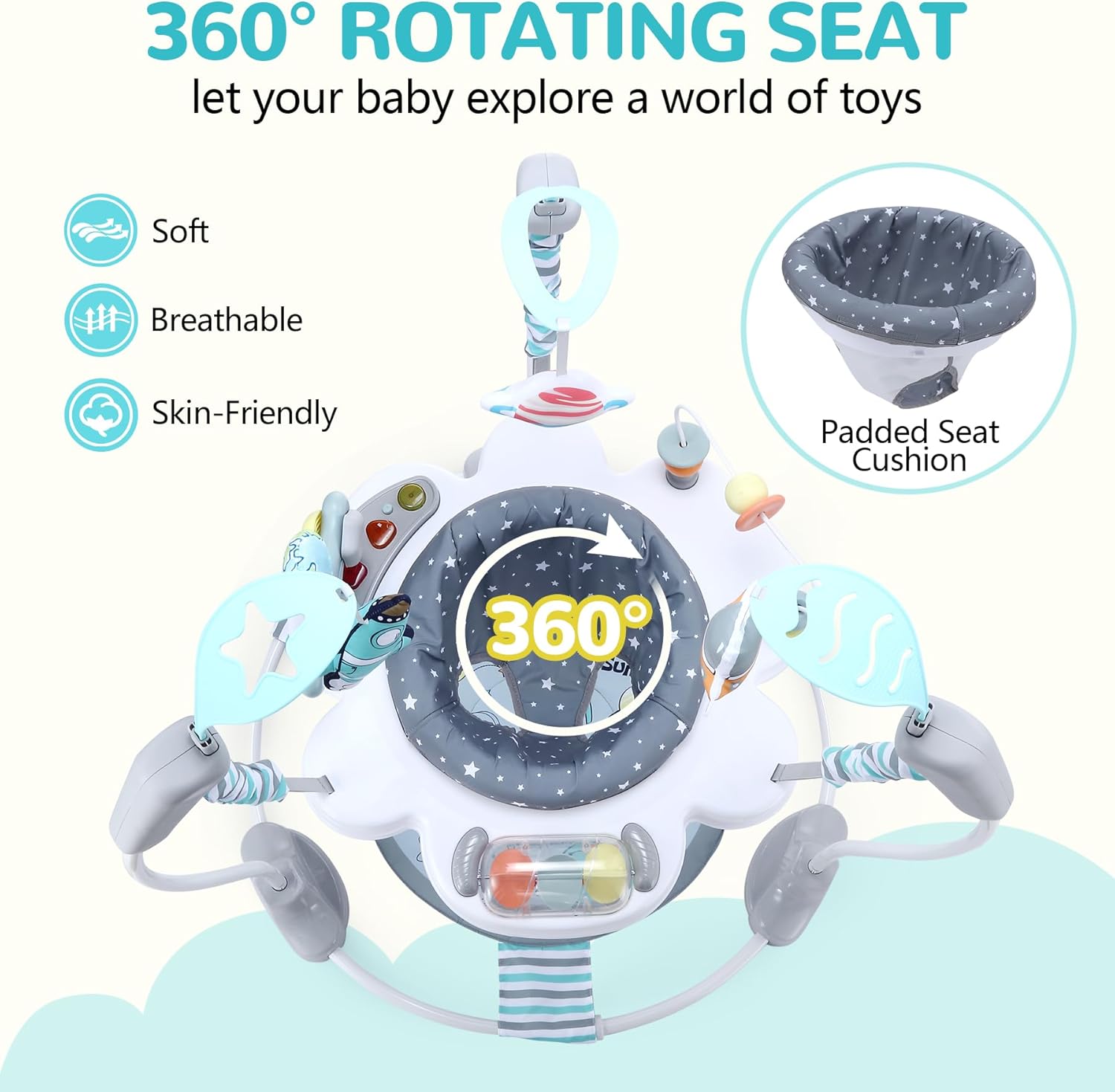Thumbnail 2 de LADIDA Stationary Jumper Jumperoo Baby Activity Centre – Space Tour Grey