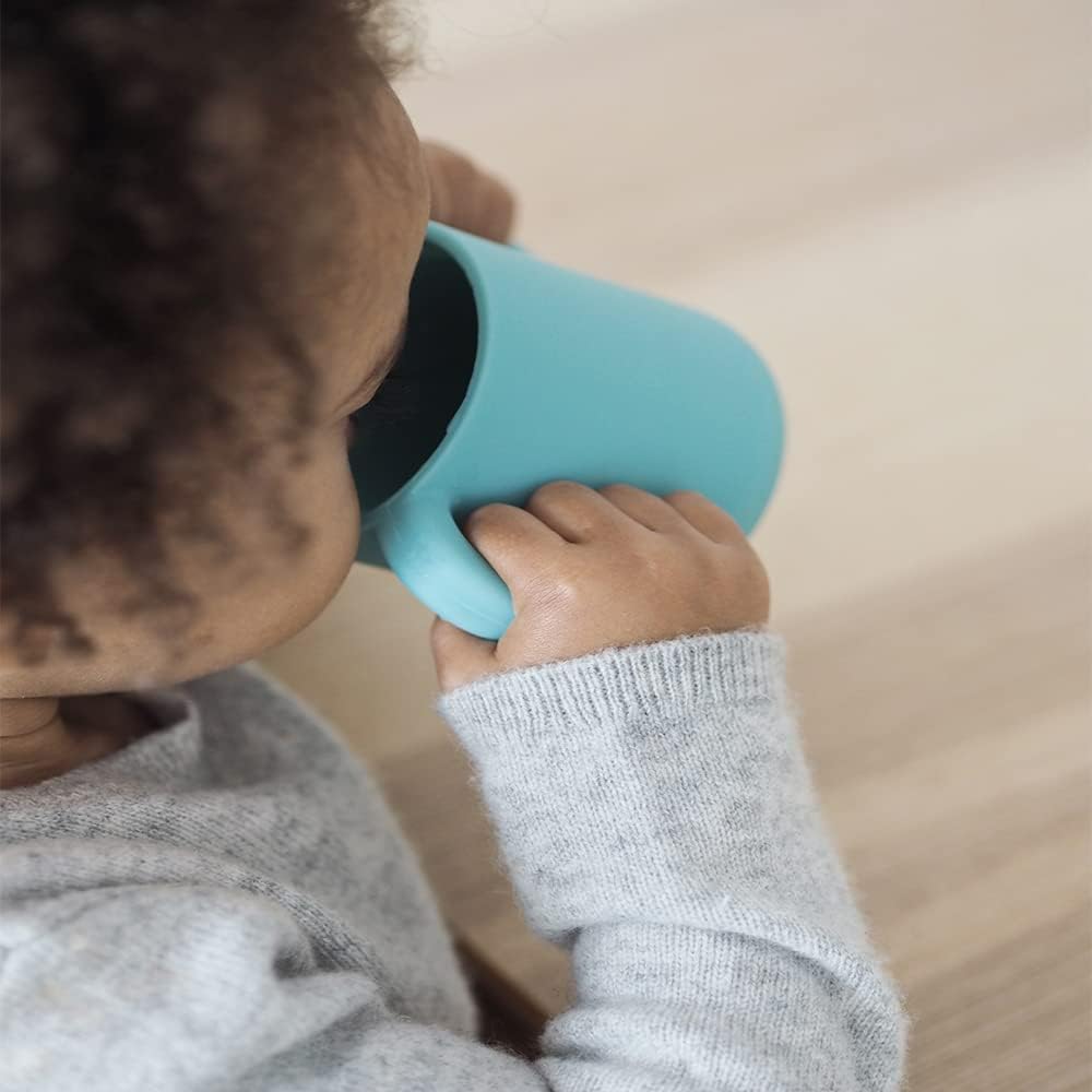 Detalle de BÉABA 2 in 1 Tazza/Biberon da Allenamento in vetro con maniglie rimovibili – 210 ml, Blu Vento