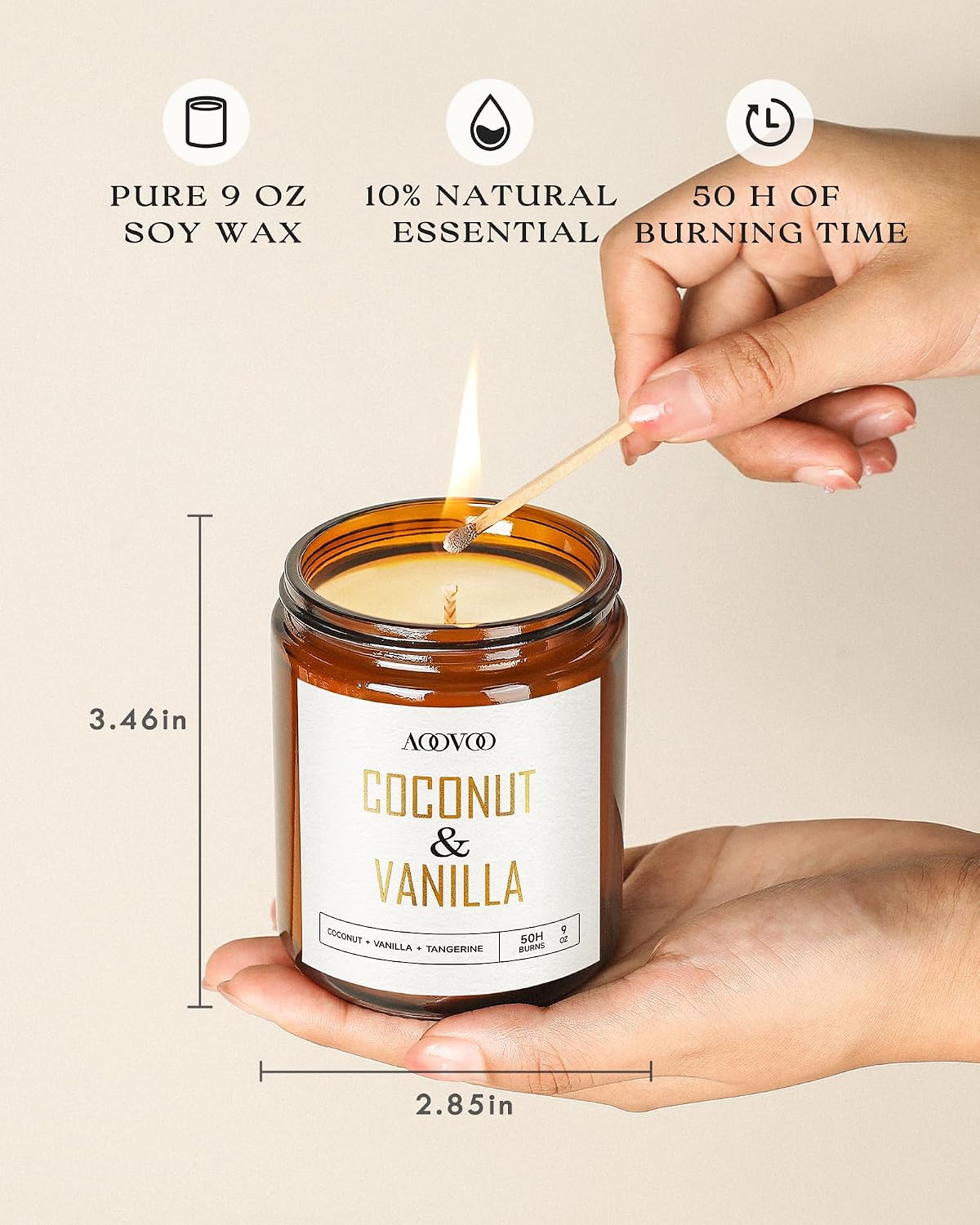 Detalle de AOOVOO Coconut Vanilla Candles — 18 oz Soy Scented Candles for Home Aromatherapy