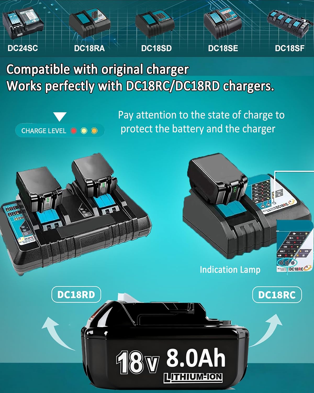 Detalle 2 de Batteries 18V 8,0Ah pour Makita BL1860B