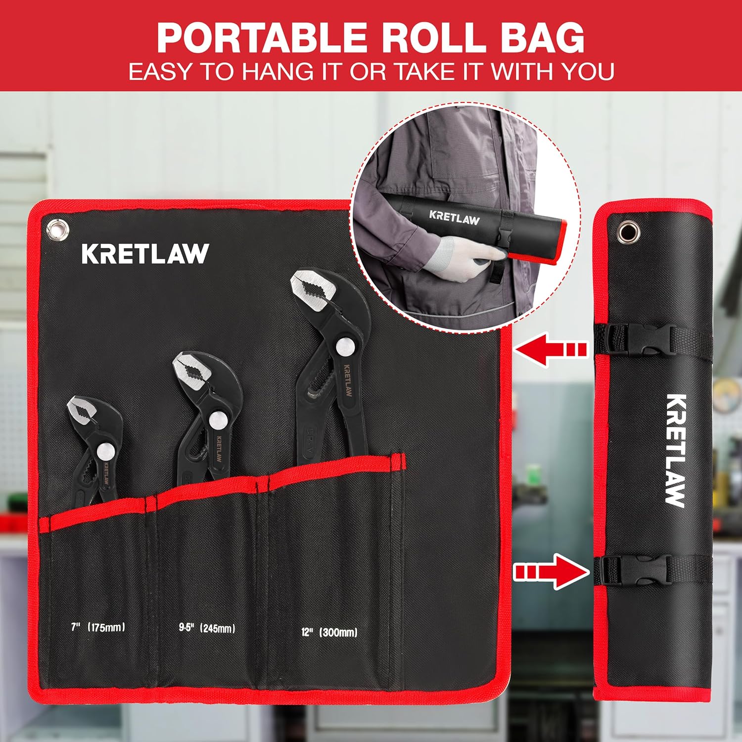 Thumbnail 4 de KRETLAW 3-Piece Groove Joint Pliers Set (180mm, 250mm & 300mm) with quick-adjust push-lock