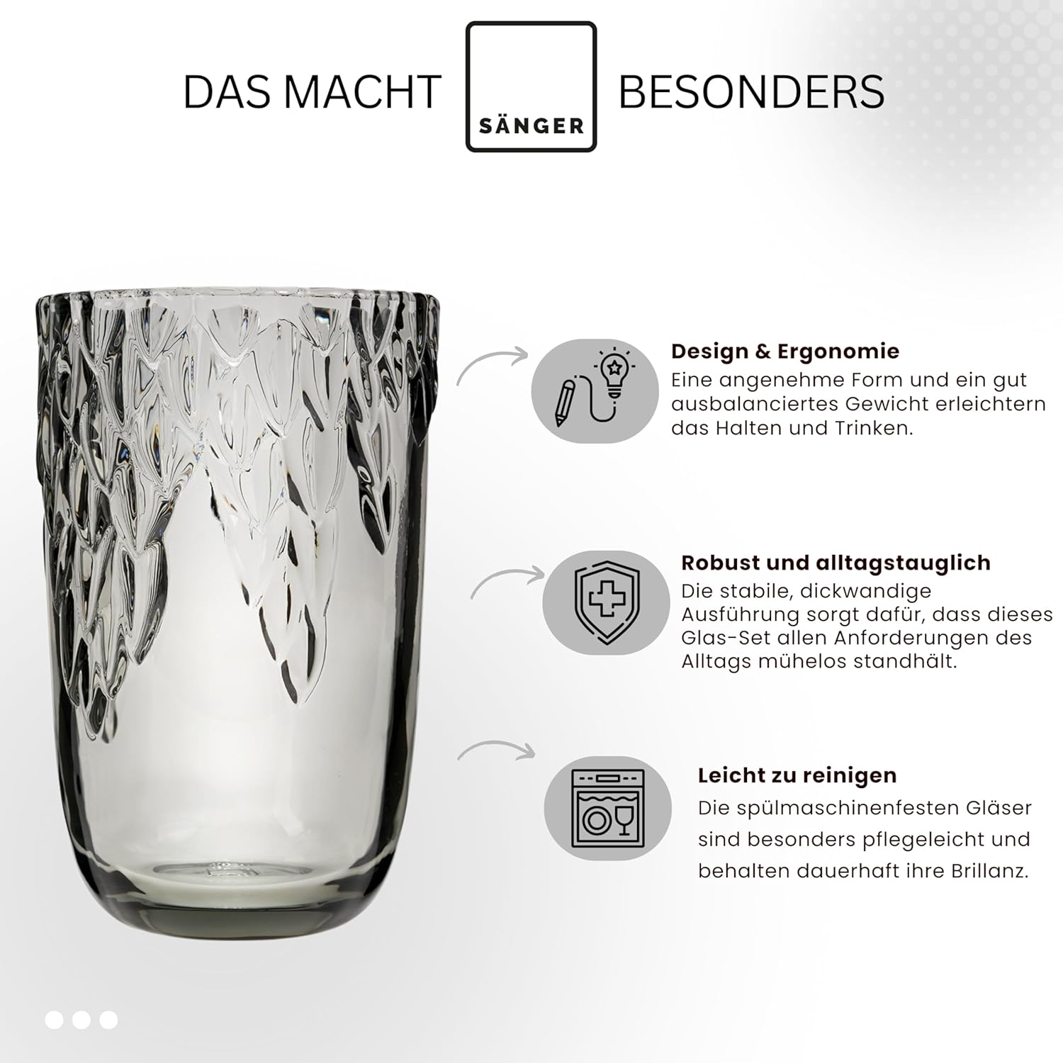 Detalle de Sänger Faro 6-teiliges Trinkgläser-Set – bunte, spülmaschinenfeste Gläser mit einzigartigem Schliff (je 330 ml) für 6 Personen