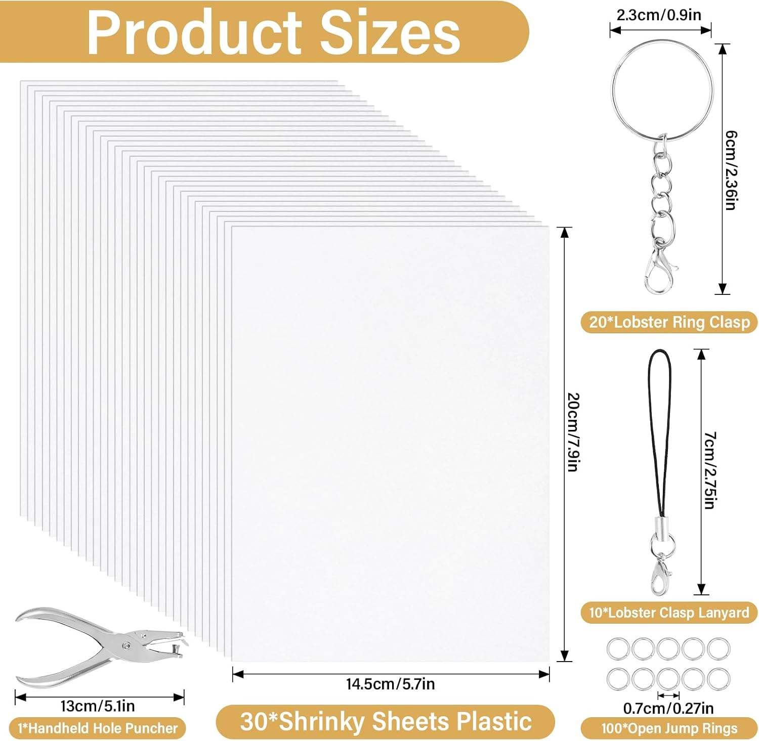 Detalle de CRTWDMAN 161-Piece Shrink Paper Keychain Kit with Shrinky Plastic Sheets, Punch, Clasps & Jump Rings