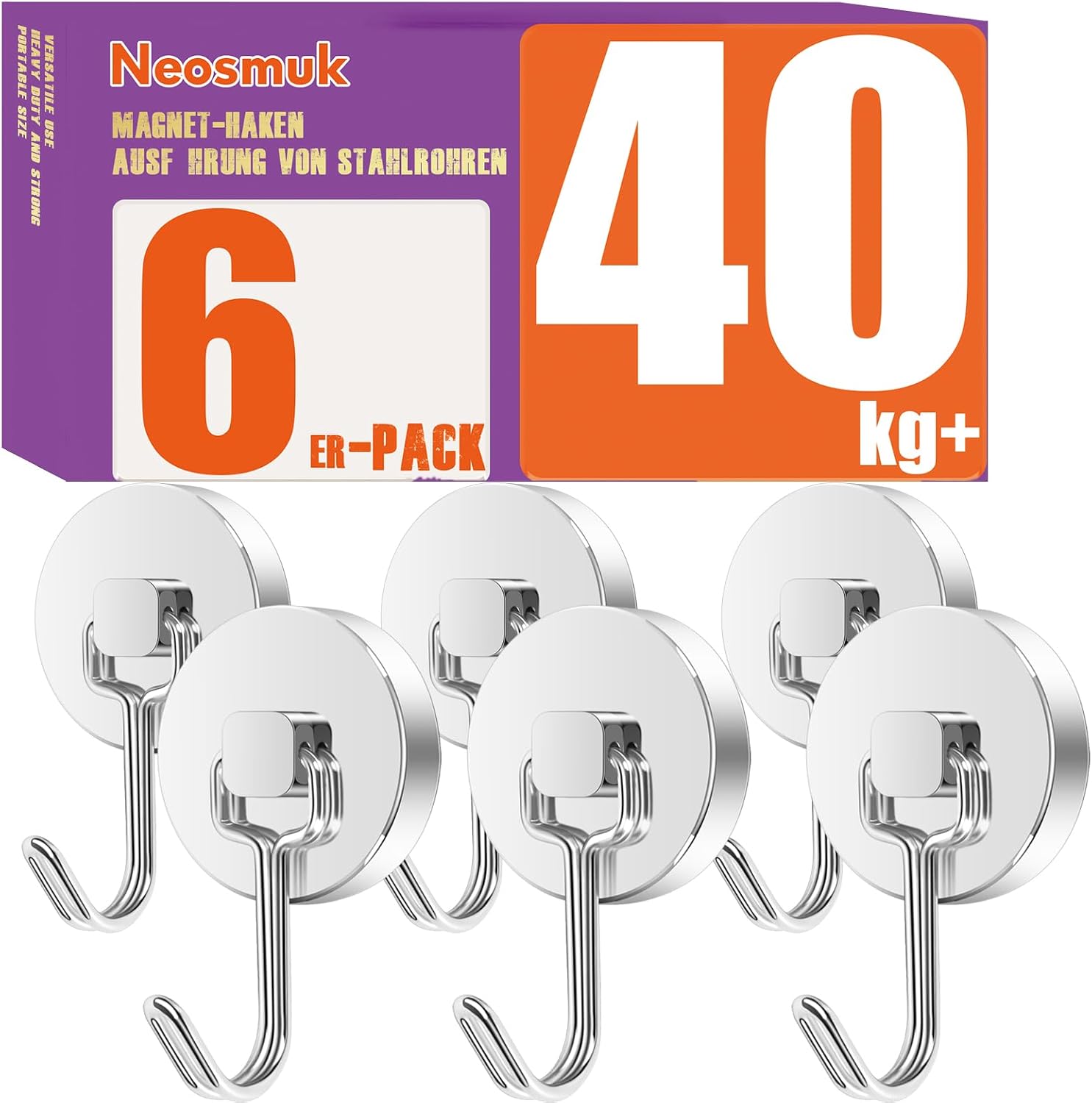 Detalle de Neosmuk Swing Magnethaken Silber (40 kg) – extra starker magnetischer Haken für Werkstatt, Wohnmobil & Spind-Organizer