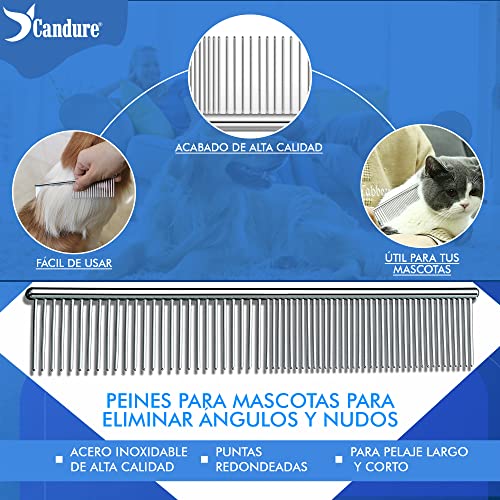 Thumbnail 2 de Candure Peine y Cepillo 2 en 1 para perros y gatos — 17 + 9 dientes de acero inoxidable, mango ergonómico