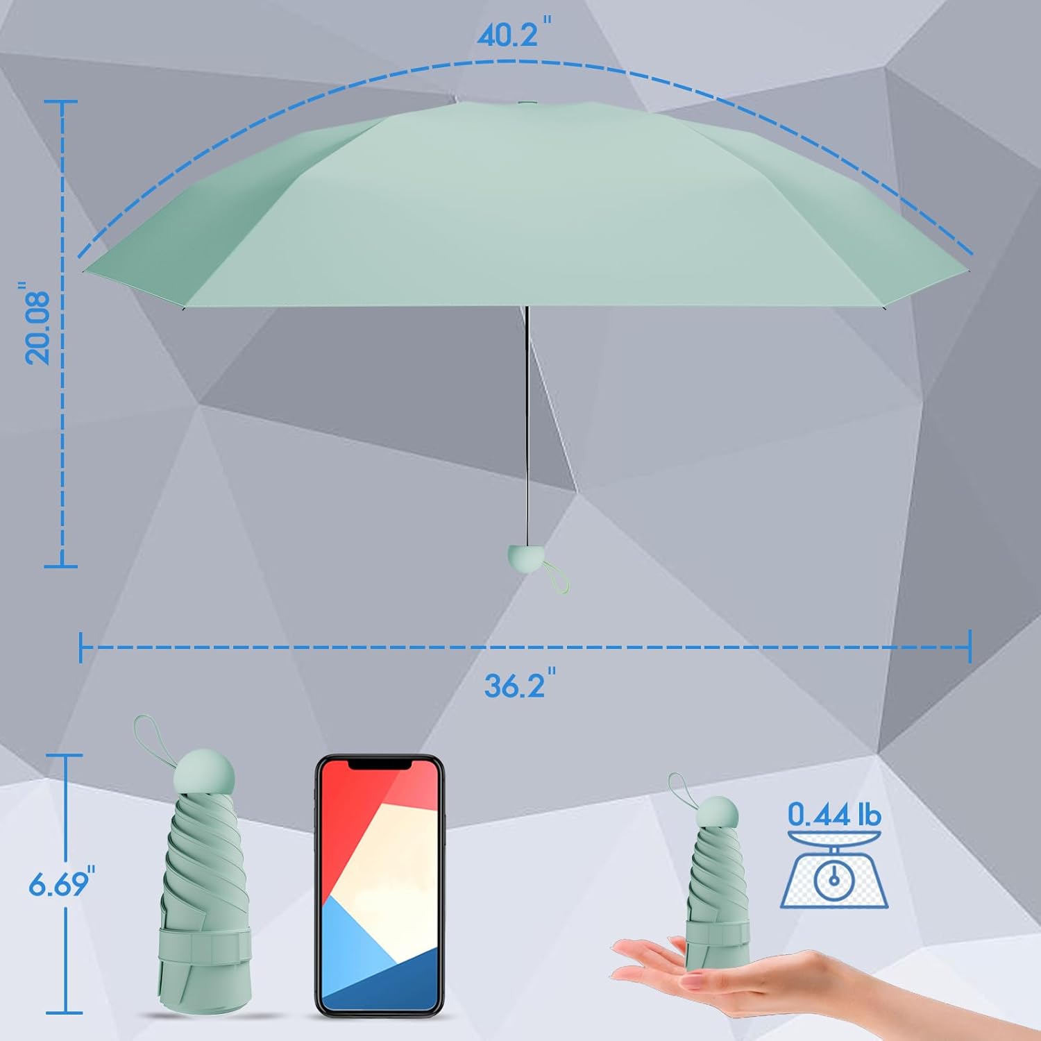 Thumbnail 1 de Copulan Windproof Mini Travel Folding Umbrella (UPF 50+ Sun & Rain Protection) with Wallet-Sized Case