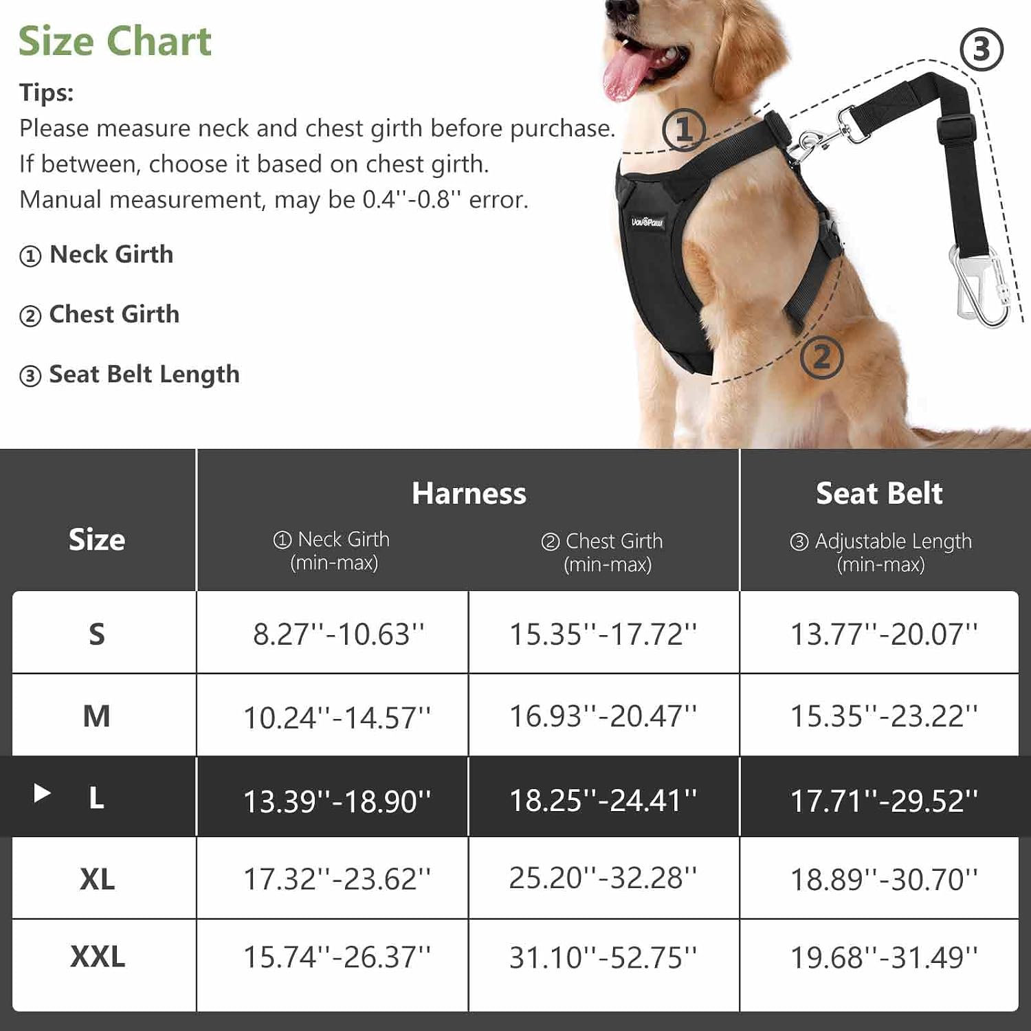 Thumbnail 1 de VavoPaw Dog Vehicle Safety Vest Harness, Size Large, Black