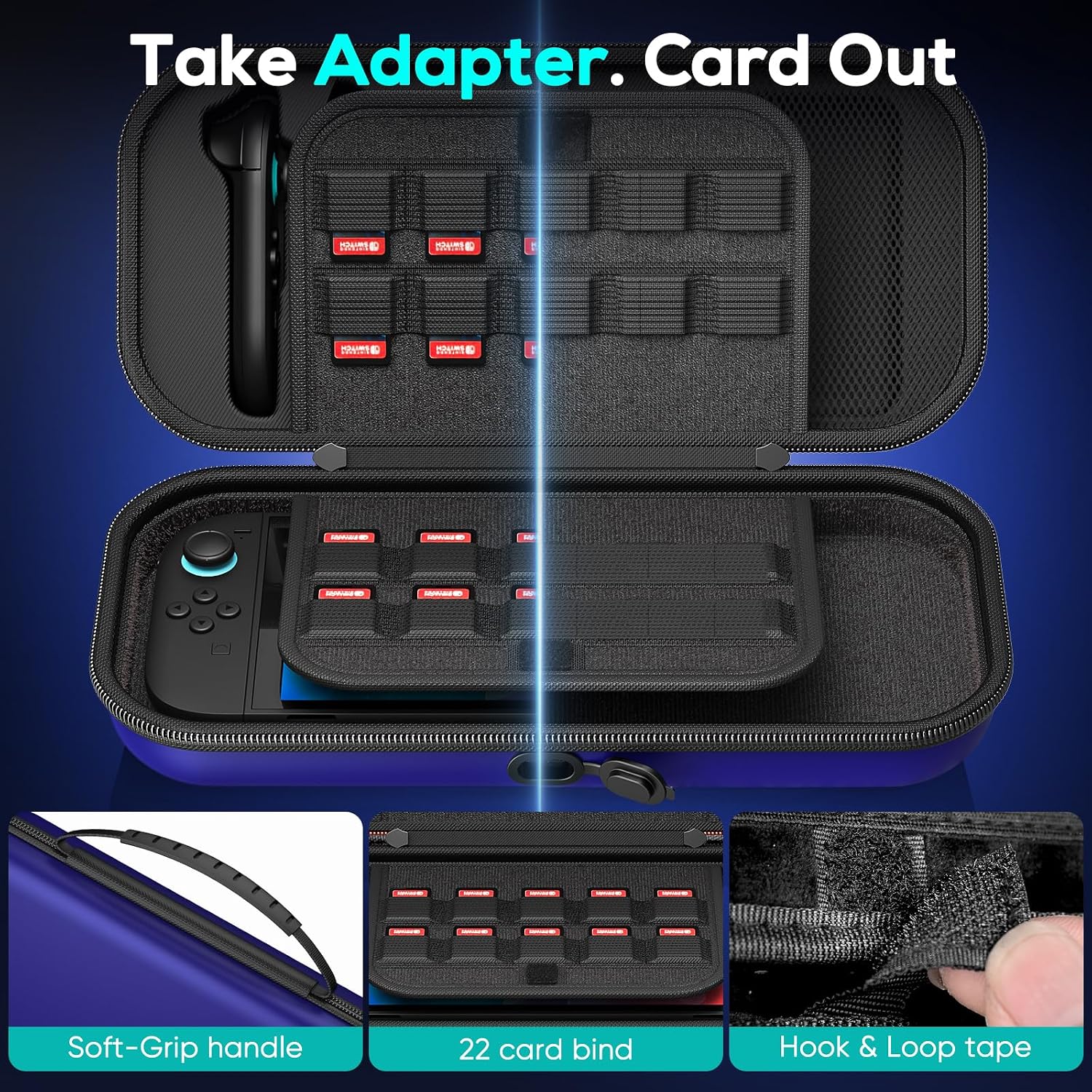 Thumbnail 3 de [Charge Inside] Hard Shell Travel Case for Nintendo Switch 2 / Switch OLED / Switch (Blue) with 22 Game Card Storage