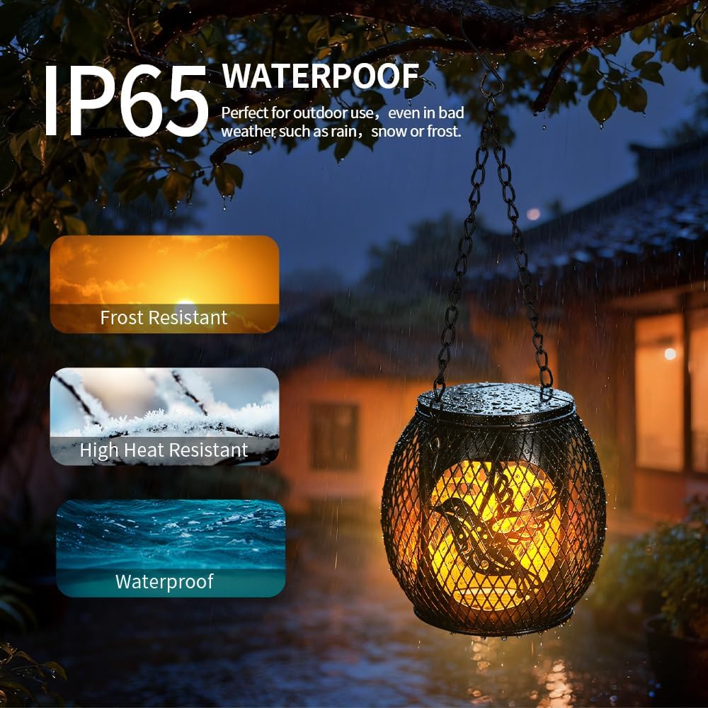 Detalle 2 de Solar outdoor garden bird hanging lanterns – 2 pack solar lights (IP65 waterproof)