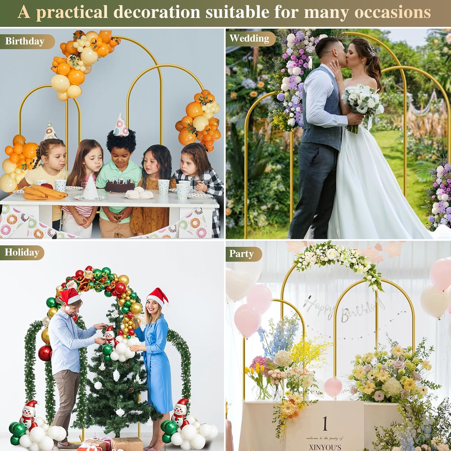 Thumbnail 6 de YAYOYA Metal Arch Backdrop Stand – Set of 3 (4ft/5ft/6ft) Gold Arches