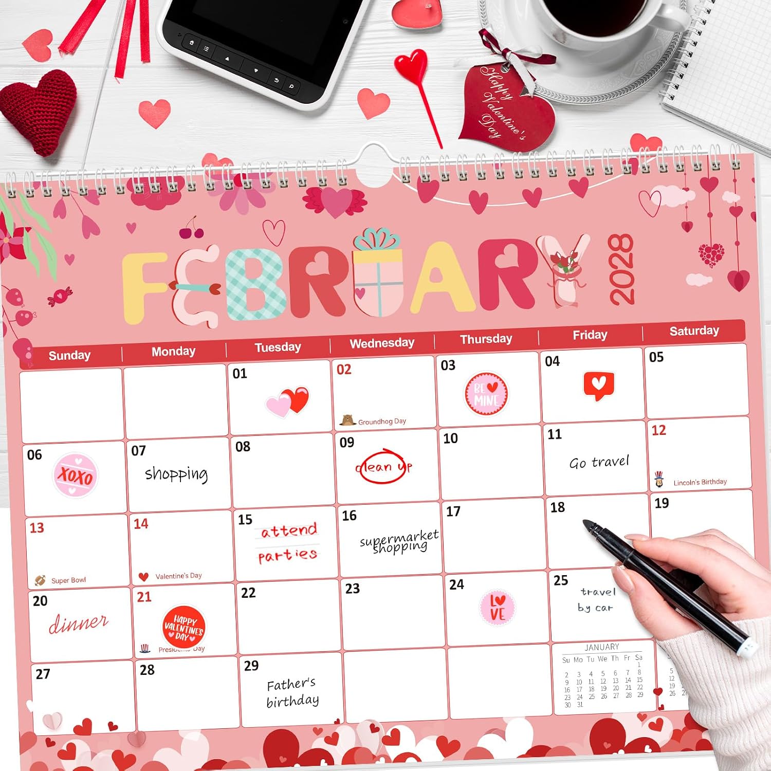 Detalle 1 de GuassLee F Festival cartoon B Wall Calendar, 21-Month October 2026–June 2028, 14" x 11