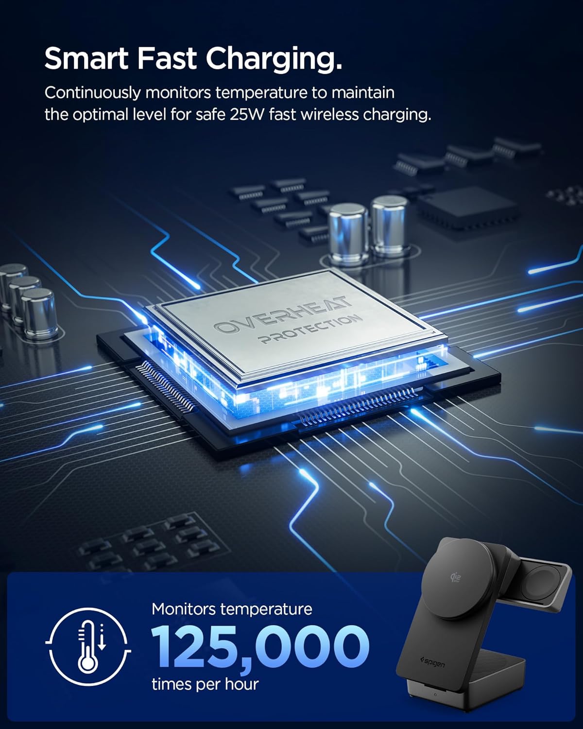 Thumbnail 5 de Spigen Essential Qi2.2 25W Chargeur sans fil MagSafe 3-en-1 (avec câble USB-C 2 m) Station de charge pour iPhone, AirPods et Apple Watch