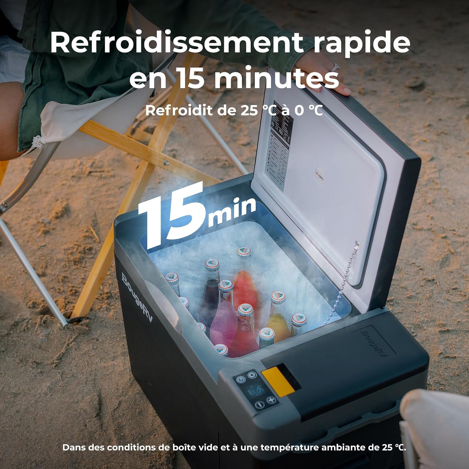 Detalle de BougeRV CRPRO glacière à compression 20 litres (−22 °C à 10 °C) 12/24V DC & 110-240V AC