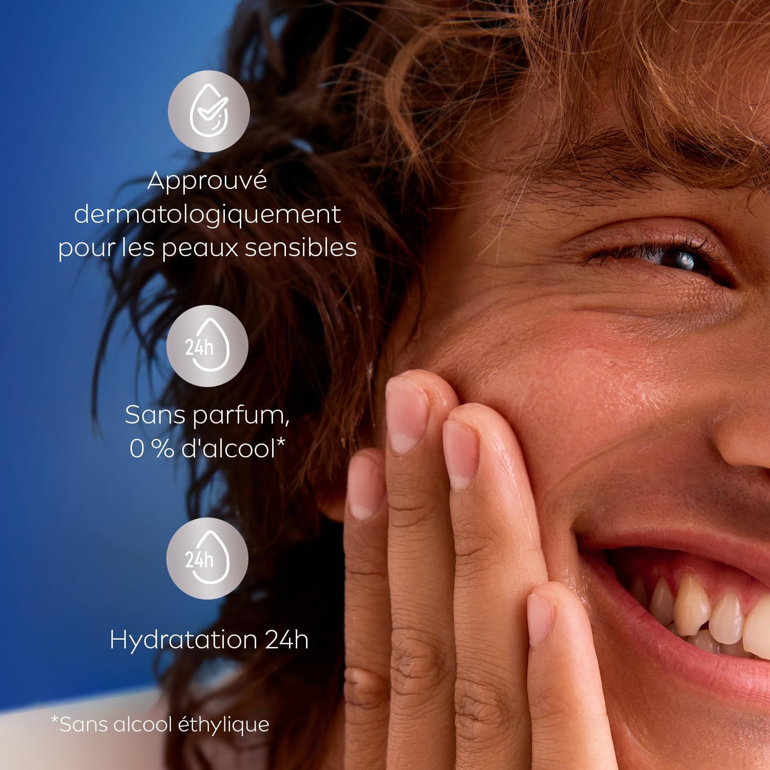 Detalle de NIVEA MEN Crème hydratante visage quotidienne Peau sensible, sans parfum (format XXL 100 ml)