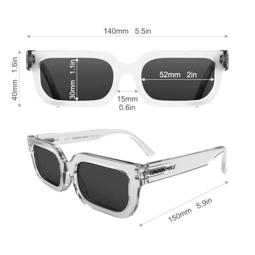 Thumbnail 5 de LONDON MOLE Icy: Gafas de sol rectangulares con bisagras de muelle, unisex