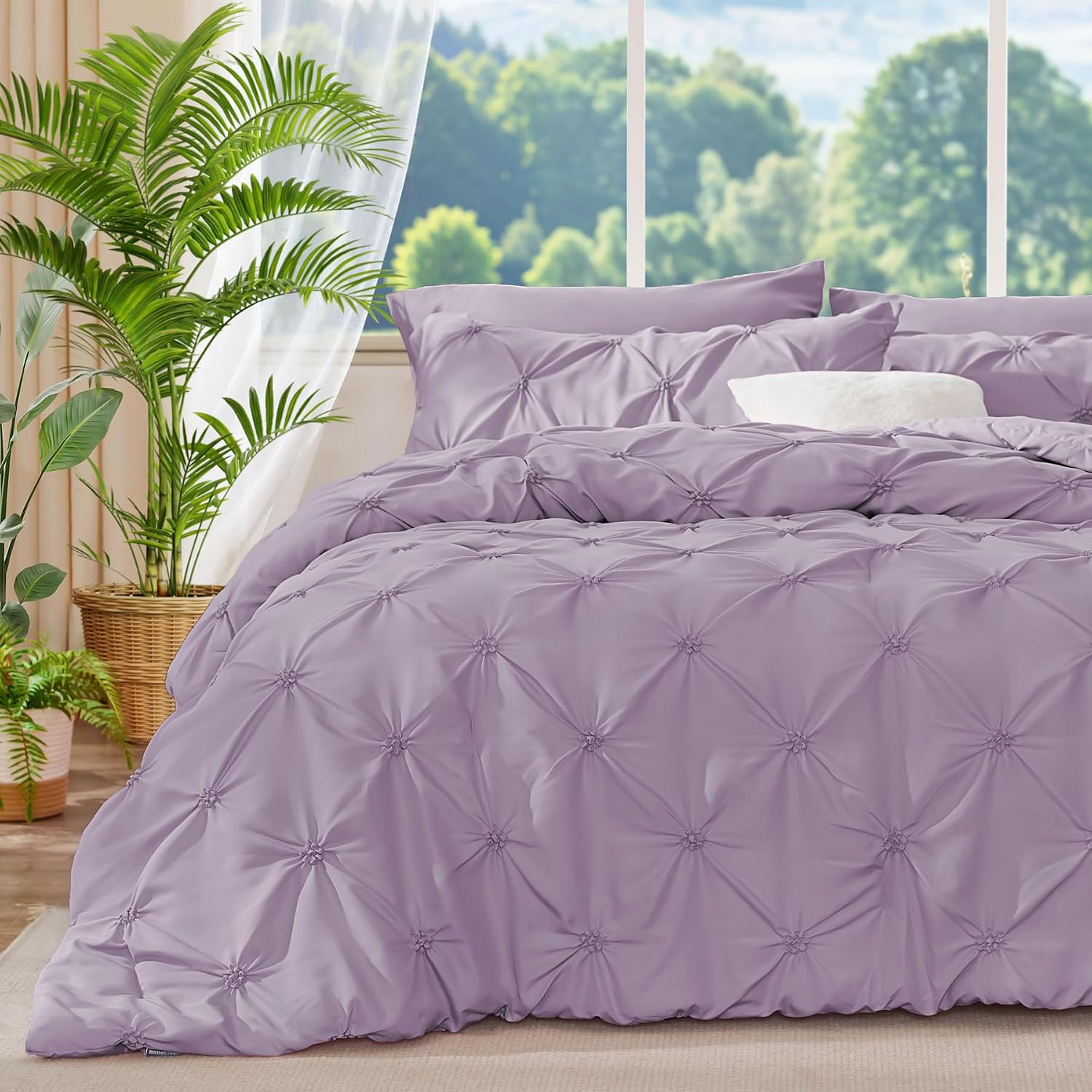 Thumbnail 4 de BEDELITE Queen Comforter Set, Purple Boho Pintuck, 3-Piece Bedding