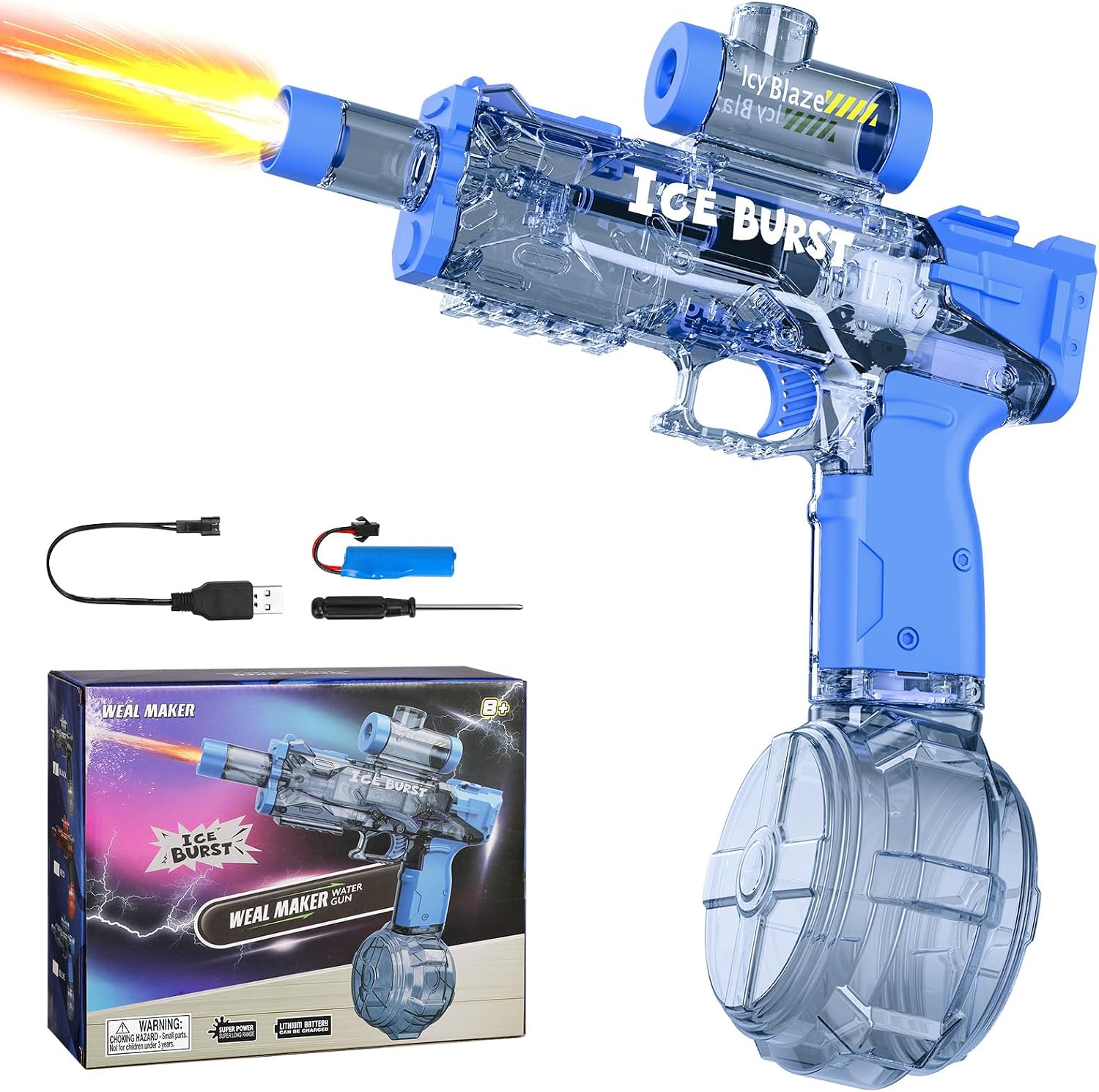 Thumbnail 6 de Pistolet à Eau Électrique pour Enfants et Adultes — Fusil à Eau Automatique Tactique avec LED et Son, 360 ml, Portée 8 m (Noir)