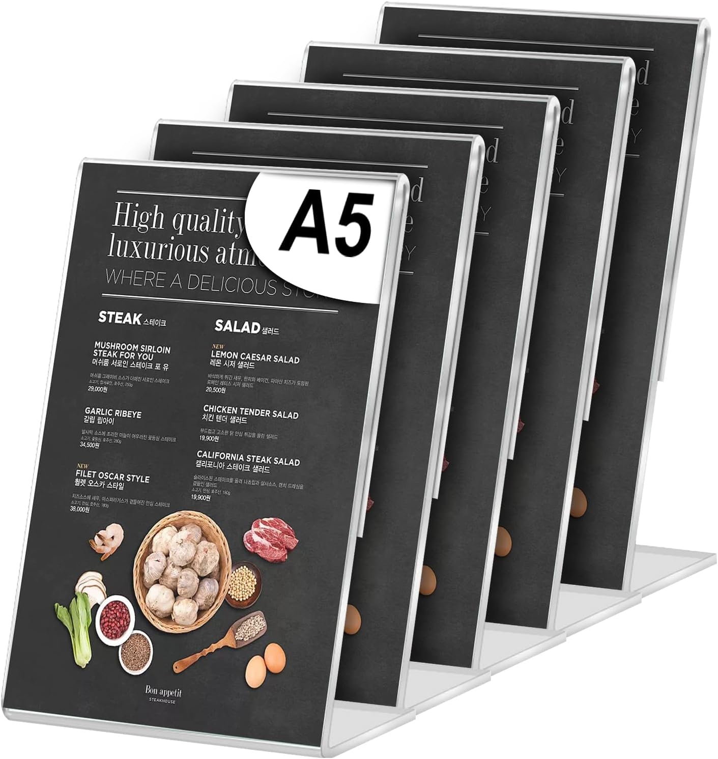Detalle de HOSPAOP A5-bordsställ i transparent akryl, lutande L-form, 5-pack