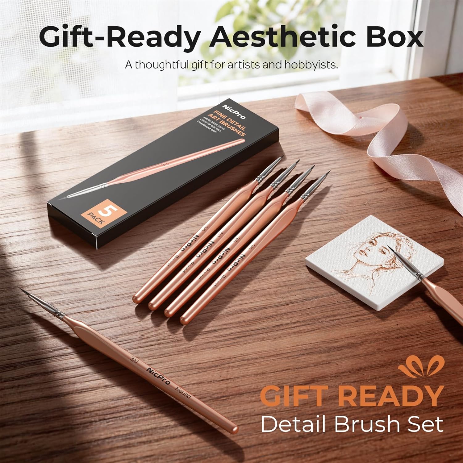 Detalle de Nicpro Fine Paint Brushes 5 PCS – Extra Fine 3/0 Detail Set for Miniatures and Nuanced Art