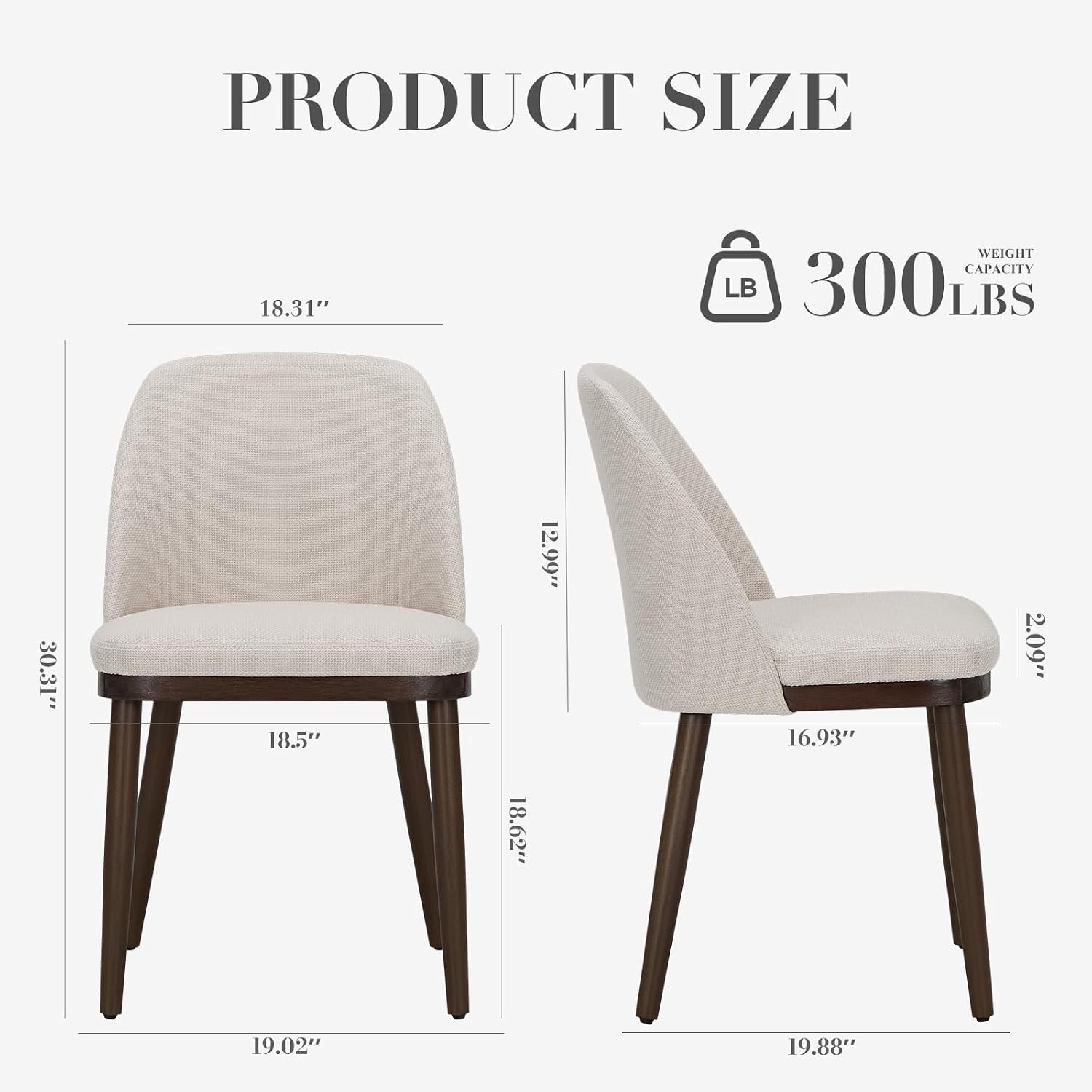 Detalle 2 de COLAMY 3100 Upholstered Dining Chairs, Set of 2, Beige Fabric, Wood Legs