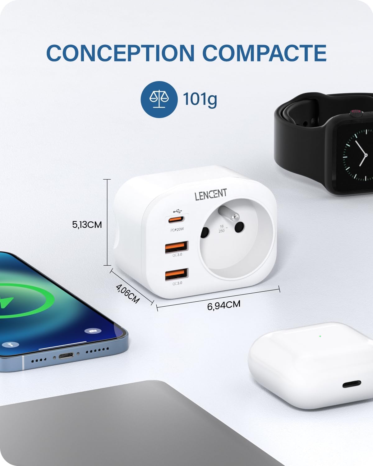 Thumbnail 6 de LENCENT Prise USB 20W Chargeur Rapide