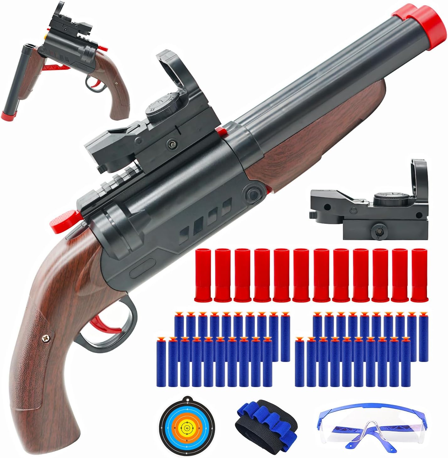 Double Barrel Soft Bullet Shot Spielzeug Schaum Blaster mit Shell Auswerfen – 2 in 1 Schaum Dart Blaster (6+)