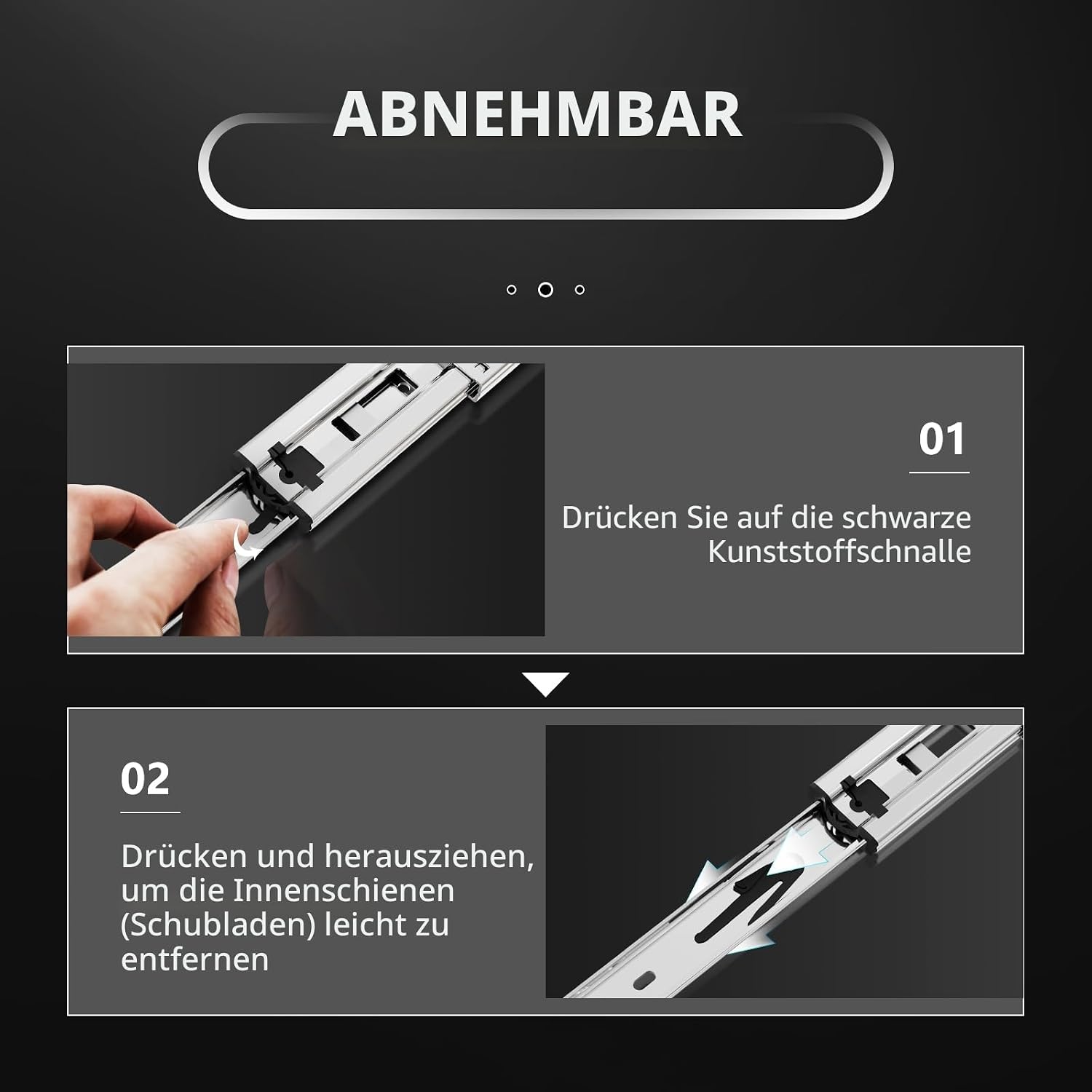 Thumbnail 5 de AOLISHENG Schubladenschienen Vollauszug 550 mm – 45 kg Tragkraft, Weiß, 1 Paar (2er Set)