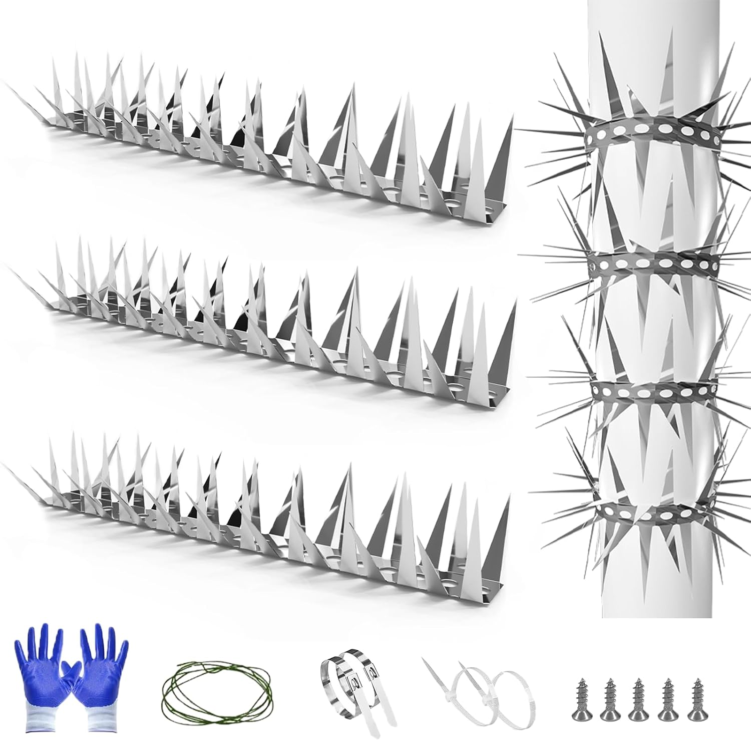 Detalle de Anti-Pigeon/Bird/Cat Deterrent Spikes – 2m Stainless Steel Cross-Row Spikes for Bird Feeders, Fences & Gutters