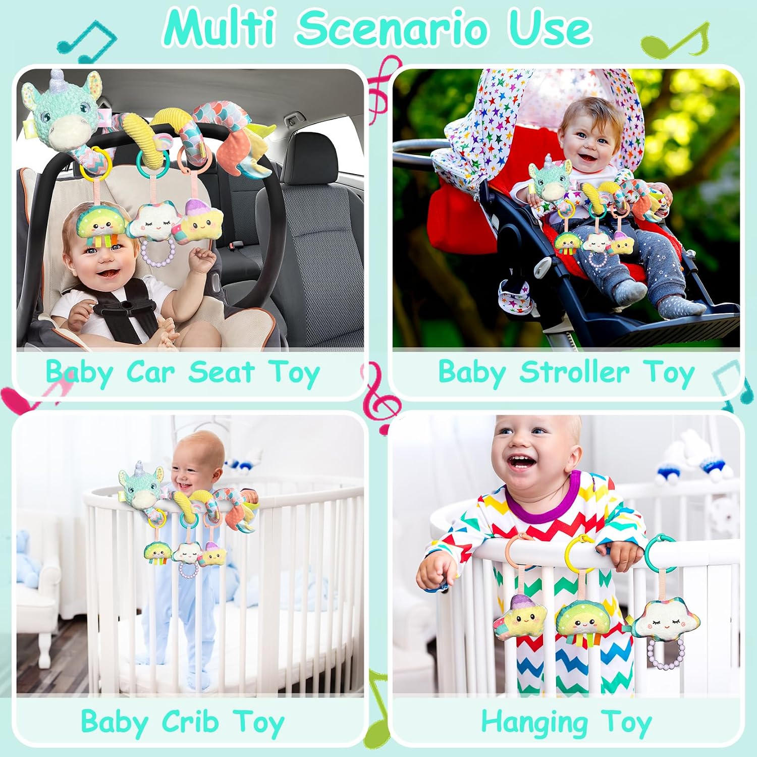 Thumbnail 1 de Kulveanju Baby Spiral Pram Toy 0-6 Months – Musical Plush Spiral Activity for Baby Strollers and Car Seats
