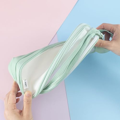 Detalle de Deyaah Large Clear Mesh Pencil Case Pouch – 2 Compartment, Transparent & Multifunctional