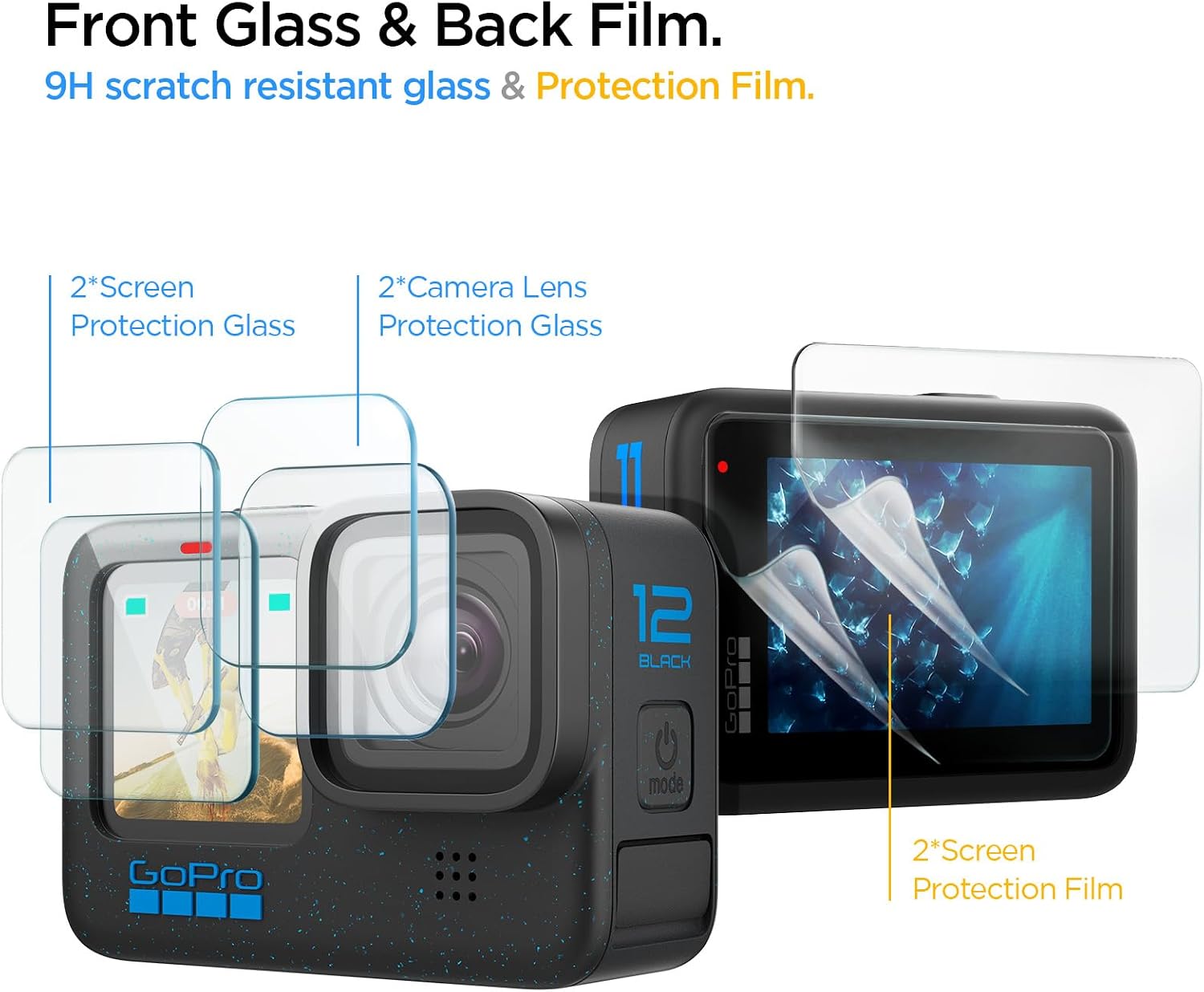 Detalle de Kit Spigen verre trempé pour écran et protection caméra compatible GoPro Hero 12/11/10/9 Black (6 pièces)