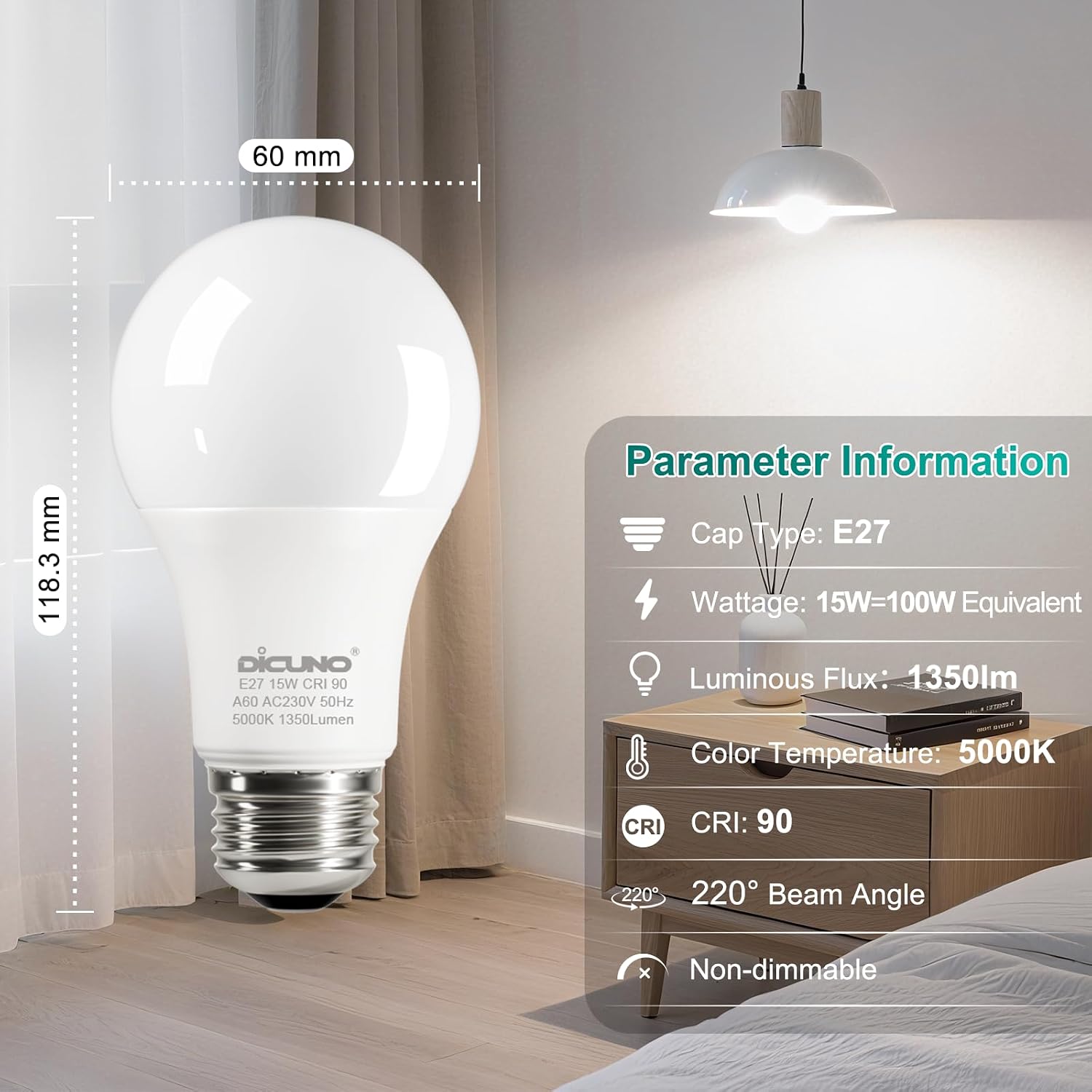 Detalle 2 de DiCUNO E27 LED bulb 15W 5000K