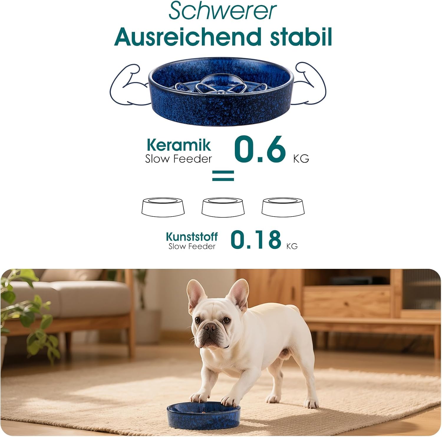 Thumbnail 6 de Hundenapf aus Keramik von Vancasso „Antischlingnapf“ – Blumen-Design, Blau, 15,9 cm