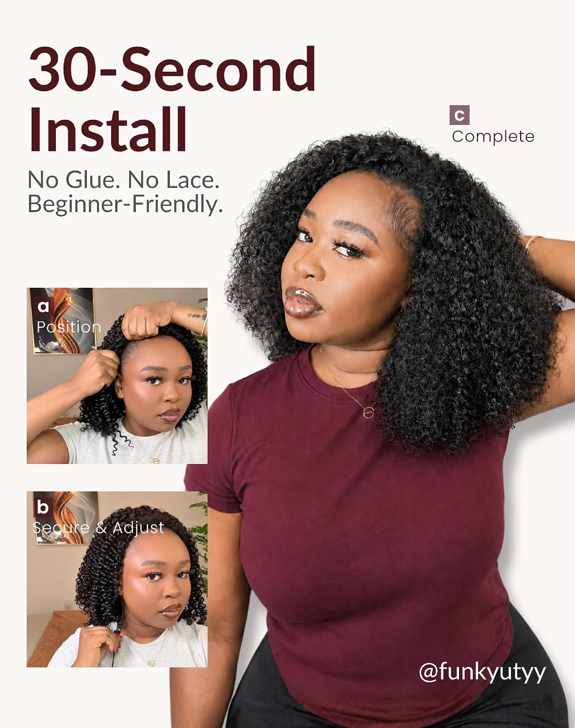 Detalle 1 de The Fox Kinky Curly Half Wig 100% Remy Human Hair