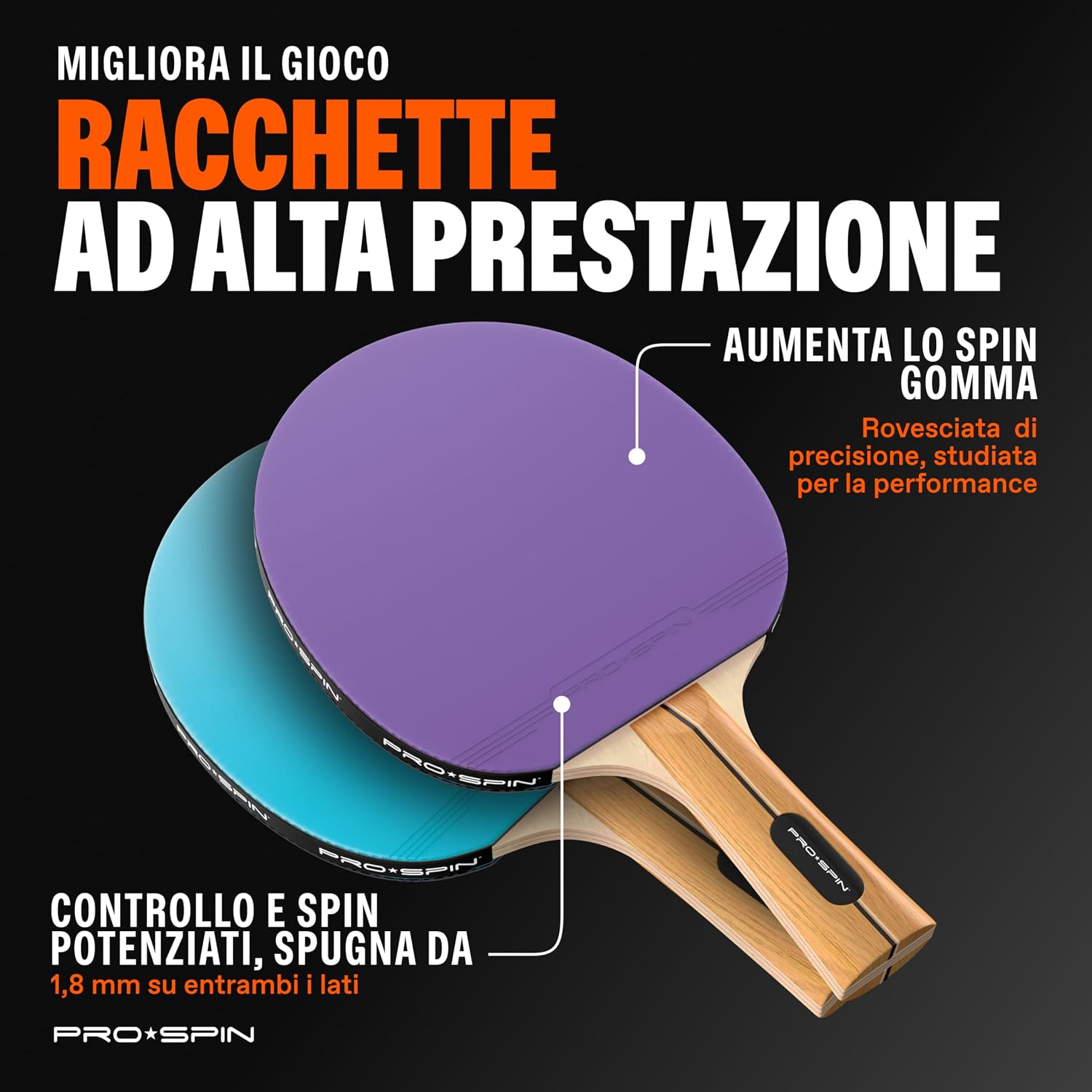 Detalle de PRO-SPIN Racchetta Ping Pong Fibra di Carbonio 2 mm 🏓