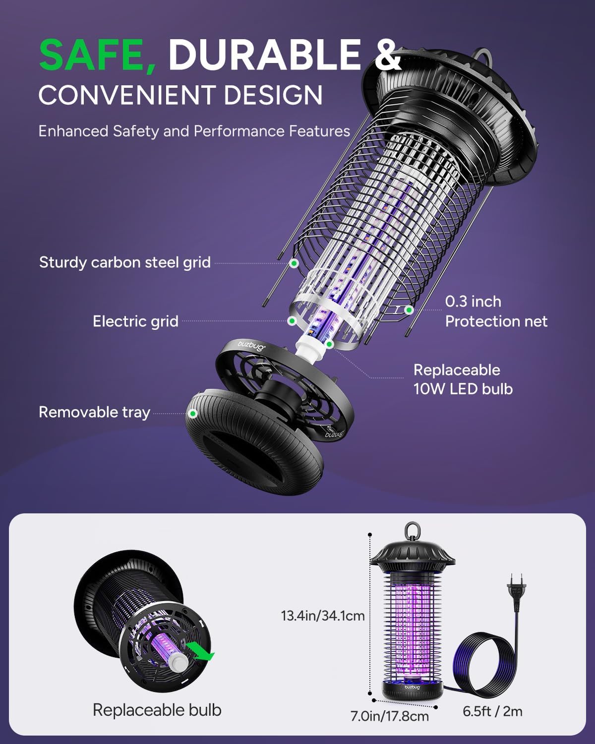 Thumbnail 4 de Buzbug LED Bug Zapper MO008C: Indoor/Outdoor Elimination with Dual-Color LED Attraction