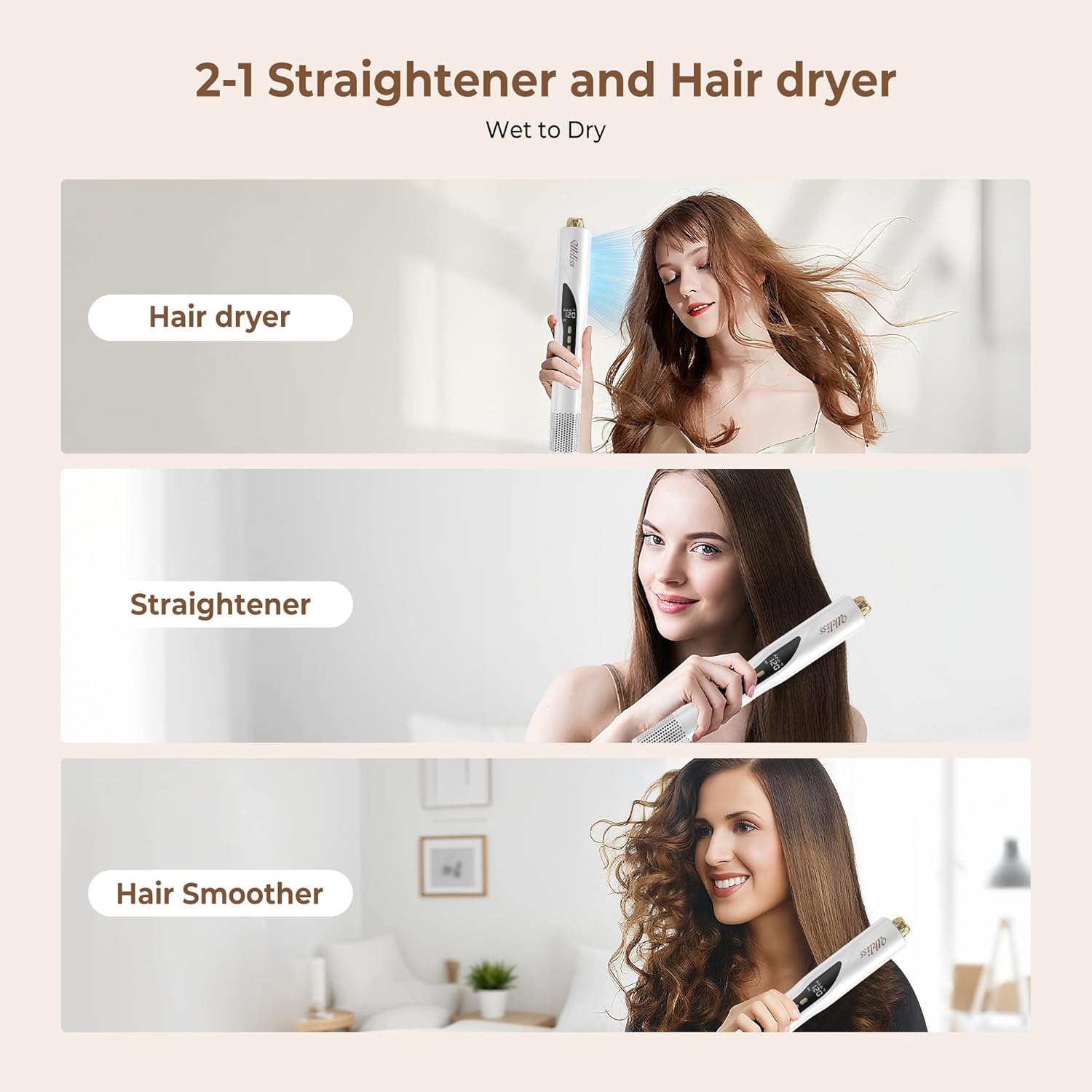 Thumbnail 6 de UKLISS Sèche-Cheveux Lisseur 3 en 1 – Pro Lisseur à Air Ionique et Plasma Coiffage Mouillé à Sec