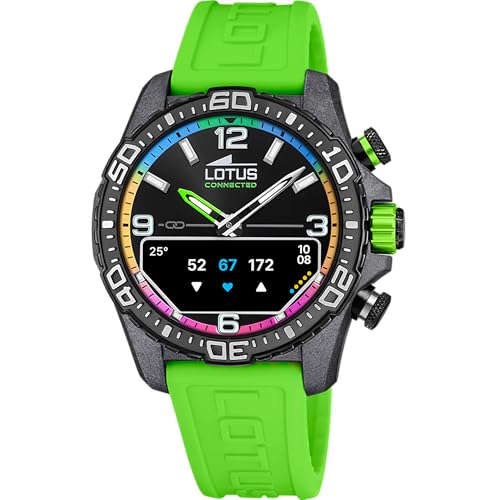 LOTUS Reloj Inteligente Híbrido Connected D de Caucho Verde – Analógico Inteligente, Control de Música y Notificaciones