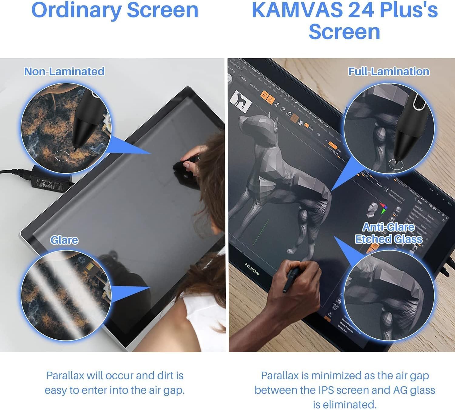 Detalle 2 de HUION Kamvas 24 Plus graphics tablet with 23.8-inch full-laminated QD LCD and battery-free PW517 pen