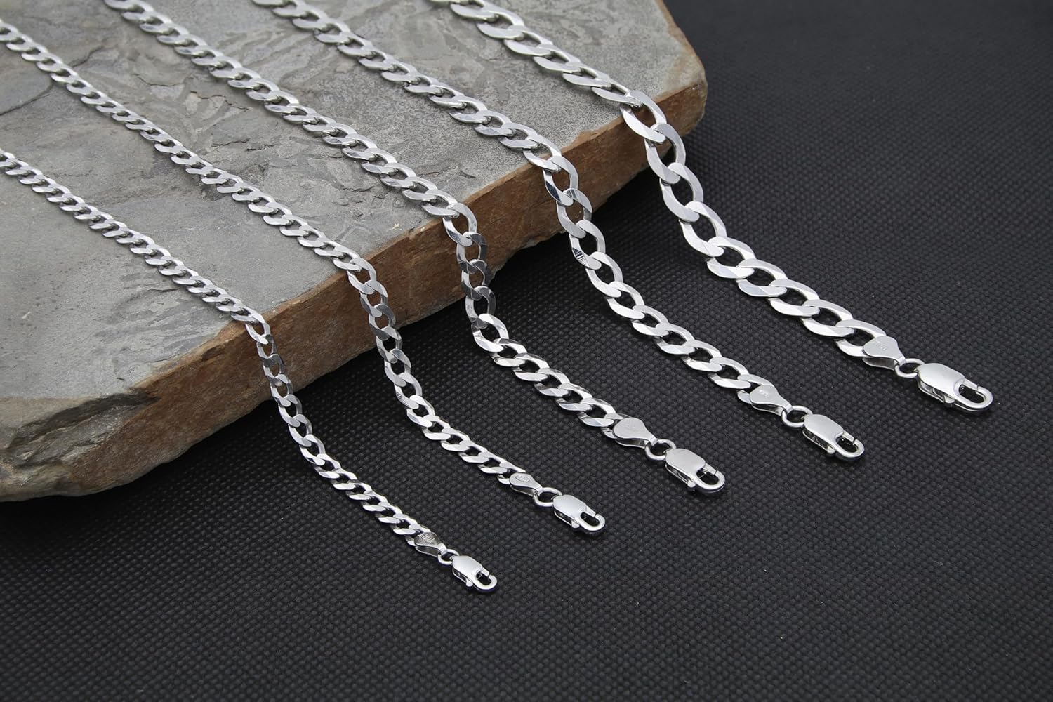 Detalle 2 de Aka Gioielli® Catena Grumetta Piatta 5mm Argento Sterling 925 Rodioato – Collana unisex da 45 cm