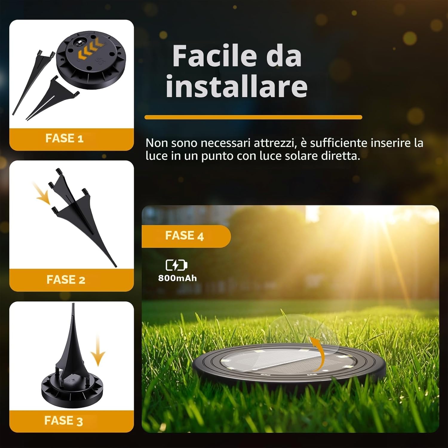Detalle 2 de NIBSHOOM 12 Pezzi Luci Solari da Giardino: Faretto LED Esterno IP68, 8 LED, 12–13 Ore di Illuminazione