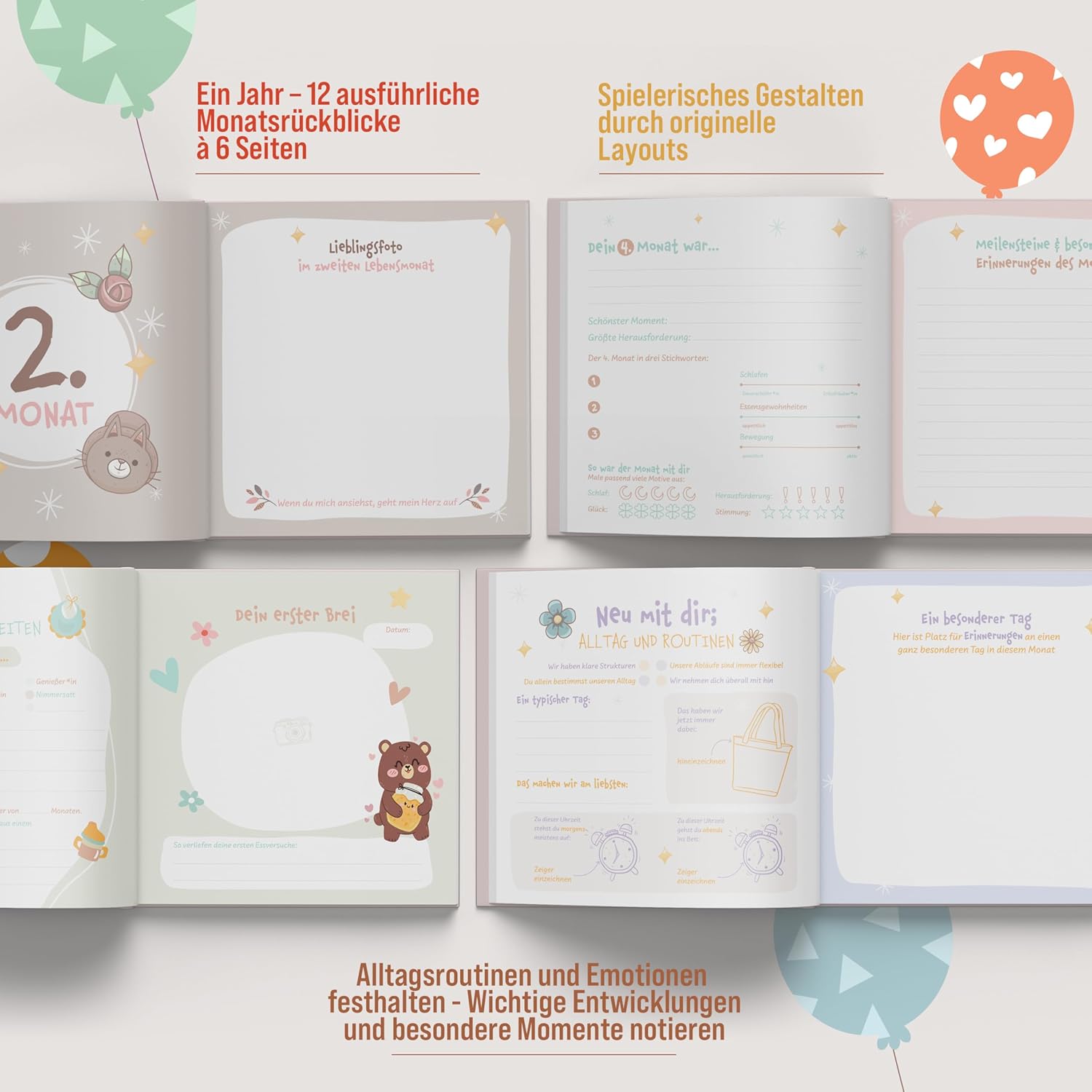Thumbnail 4 de colortouch Babyalbum „Dein erstes Lebensjahr“ mit Abdruckset & Aufklebern – Babytagebuch zum Selbstgestalten