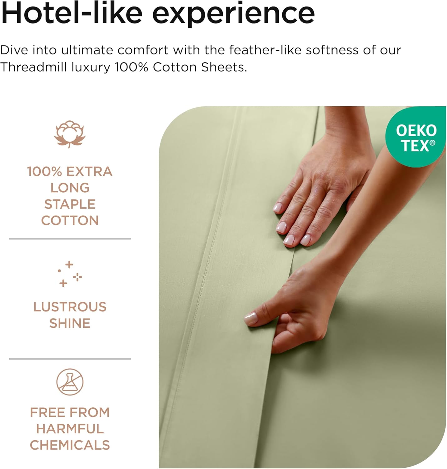 Detalle 2 de Threadmill 100% Cotton Queen Sheets Set with 600 Thread Count in Sage Green