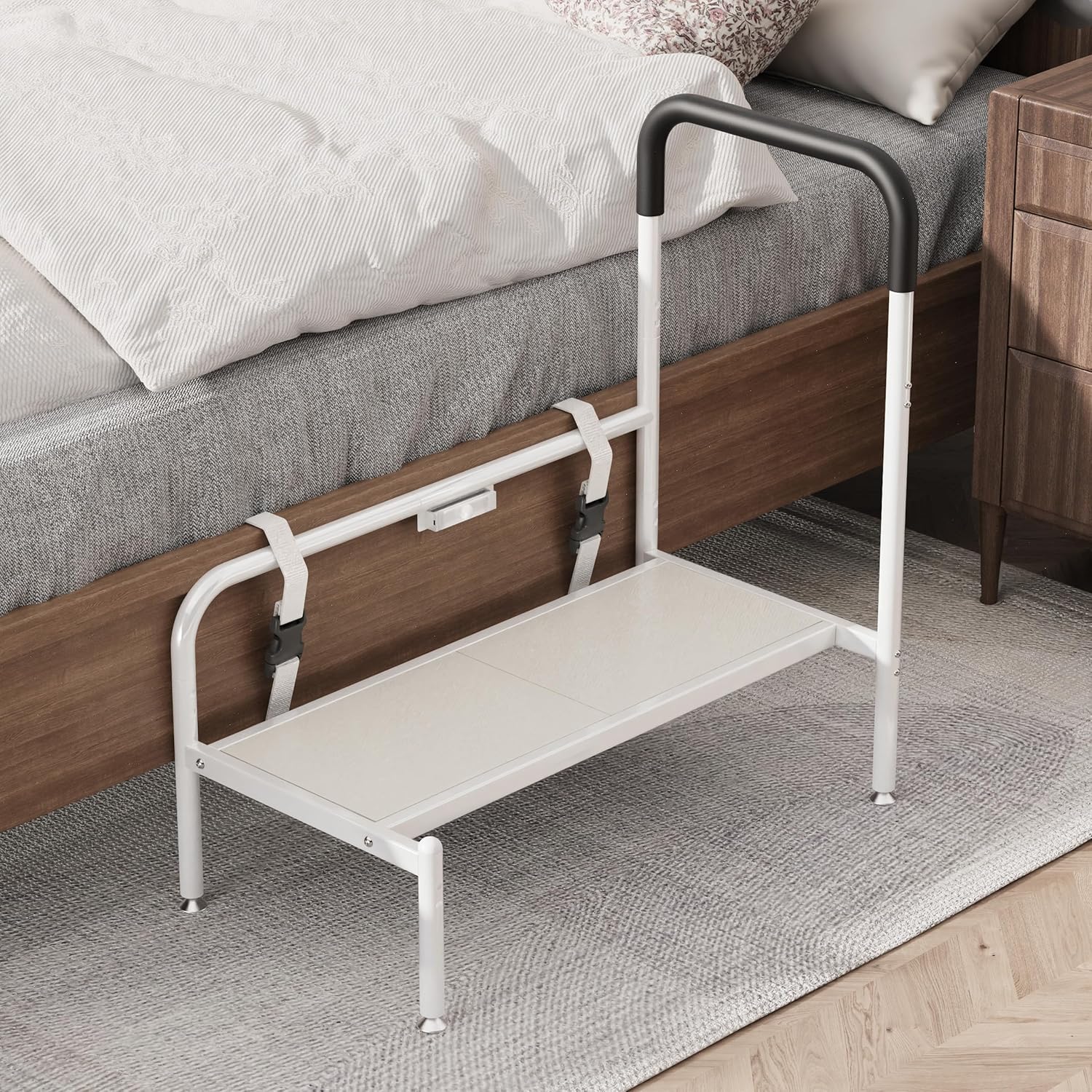 Detalle de Josmimic Bed Step Stool for Adults — Safe, Secure Bedside Steps with LED Light