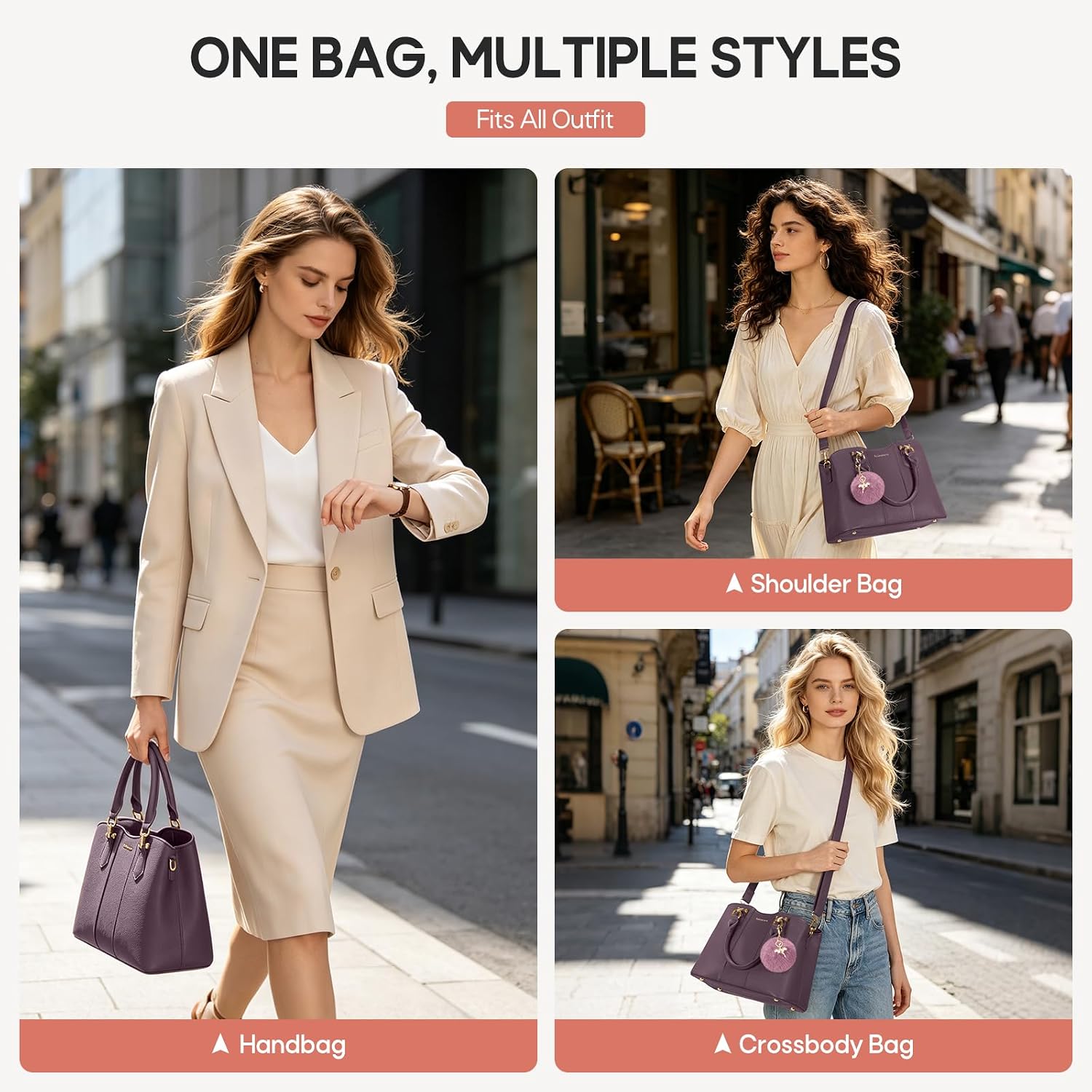 Thumbnail 4 de RAINSMORE Handbags for Women: PU Leather with Detachable Charm, Crossbody & Shoulder Bag